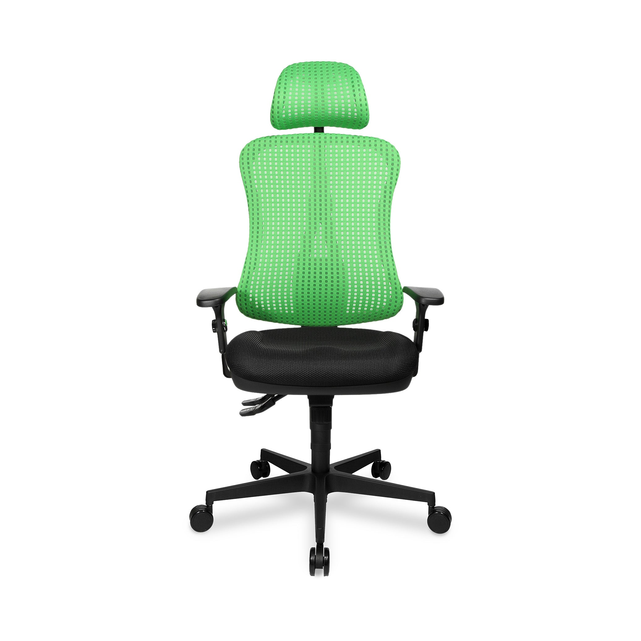 Bürodrehstuhl Headpoint – Ergonomischer Bürostuhl mit Armlehnen & Kopfstütze, Grünes Polster | GS geprüft