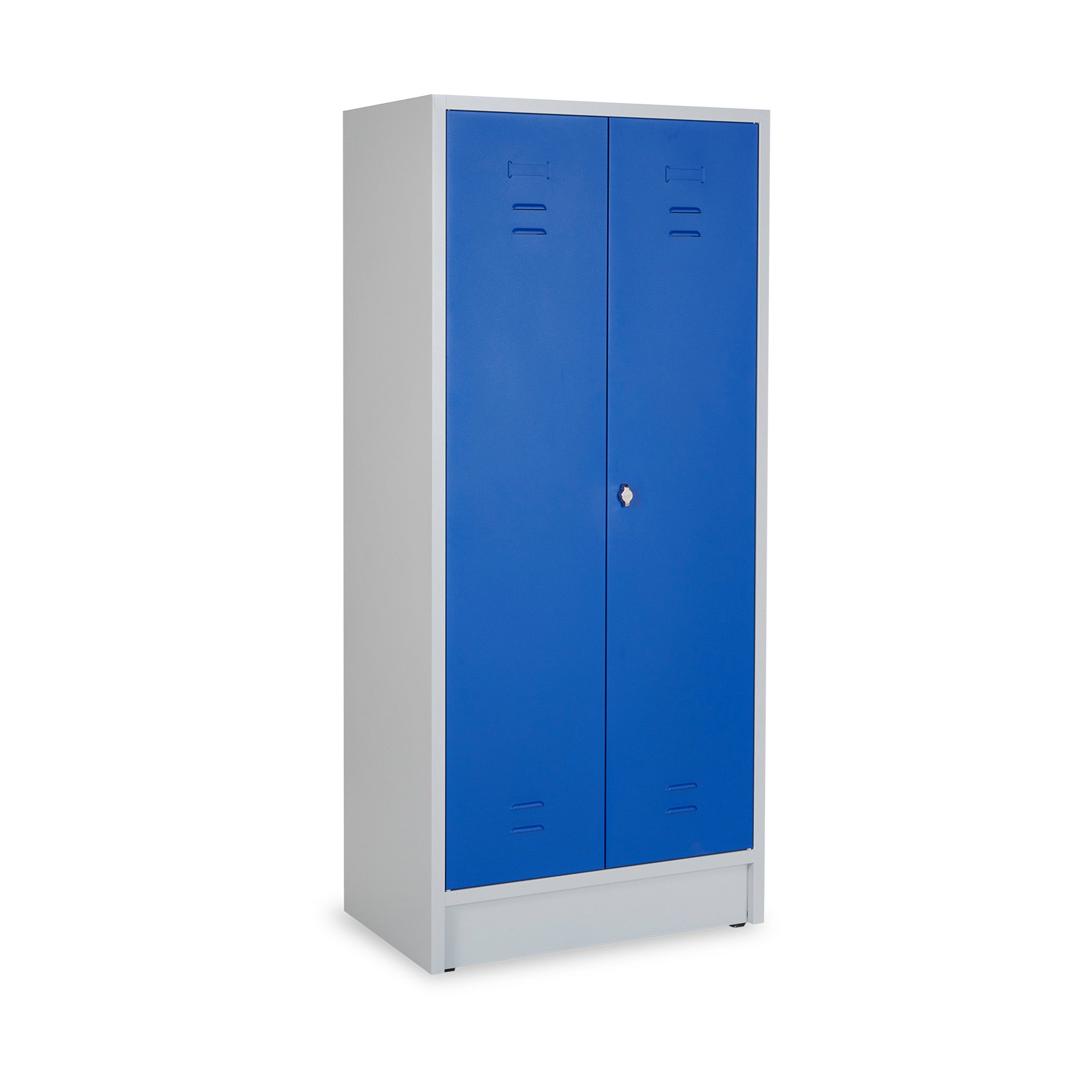 Funktionaler Stahl-Kleiderwäschespind 800 mm – 2 Abteile mit Fachböden & Kleiderstange – Lichtgrau/Enzianblau