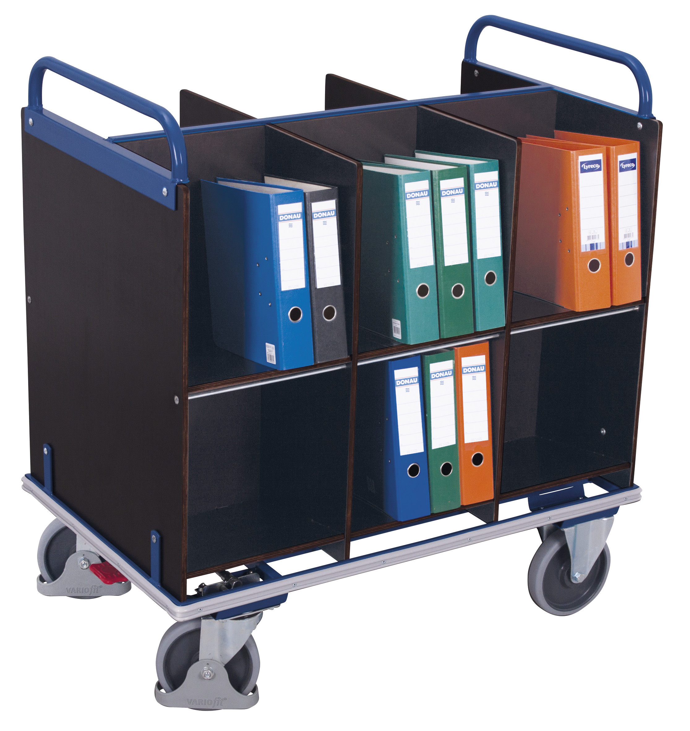 Geräumiger Aktenwagen mit 12 Fächern, 1105 × 700 × 1185 mm, RAL 5010, 400 kg Traglast