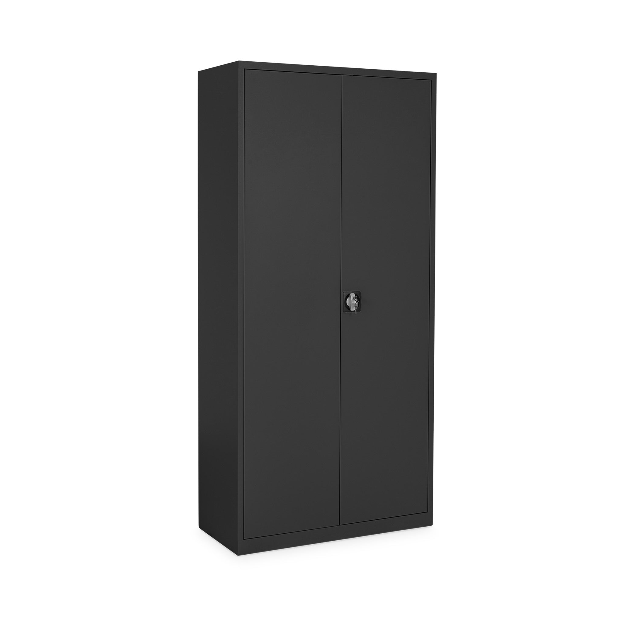 Praktisches Flügeltürenschrank-Set 920 × 420 × 1950 / 800 × 380 × 1800 mm, Farbe tiefschwarz / tiefschwarz