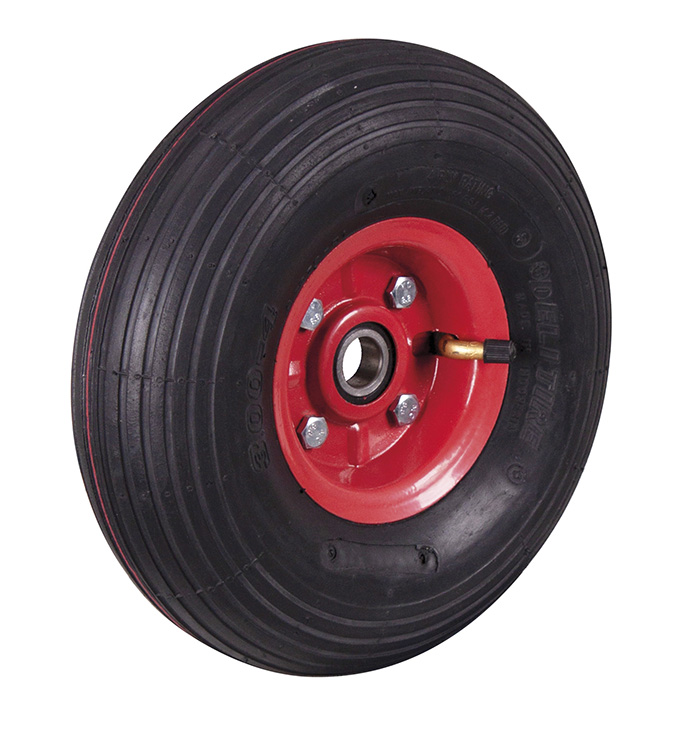 Strapazierfähiges Luftrad mit Rillenprofil Ø 260 mm auf Stahlfelge, feuerrot Strapazierfähiges Luftrad mit Rillenprofil Ø 260 mm auf Stahlfelge, feuerrot