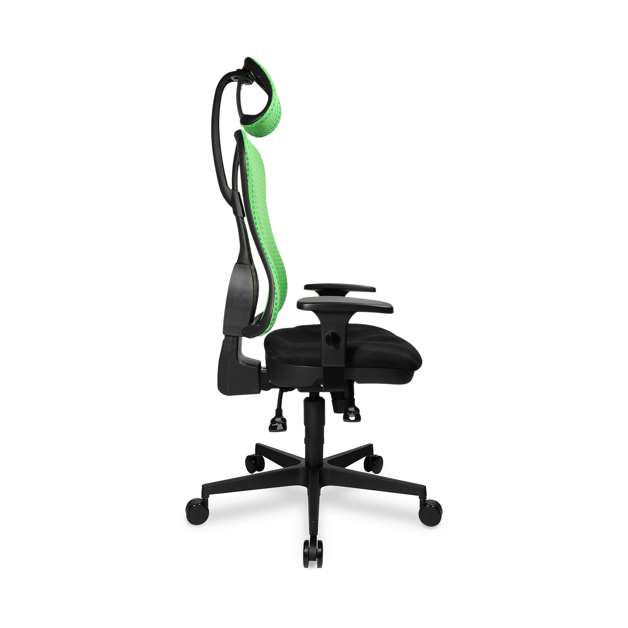 Bürodrehstuhl Headpoint – Ergonomischer Bürostuhl mit Armlehnen & Kopfstütze, Grünes Polster | GS geprüft