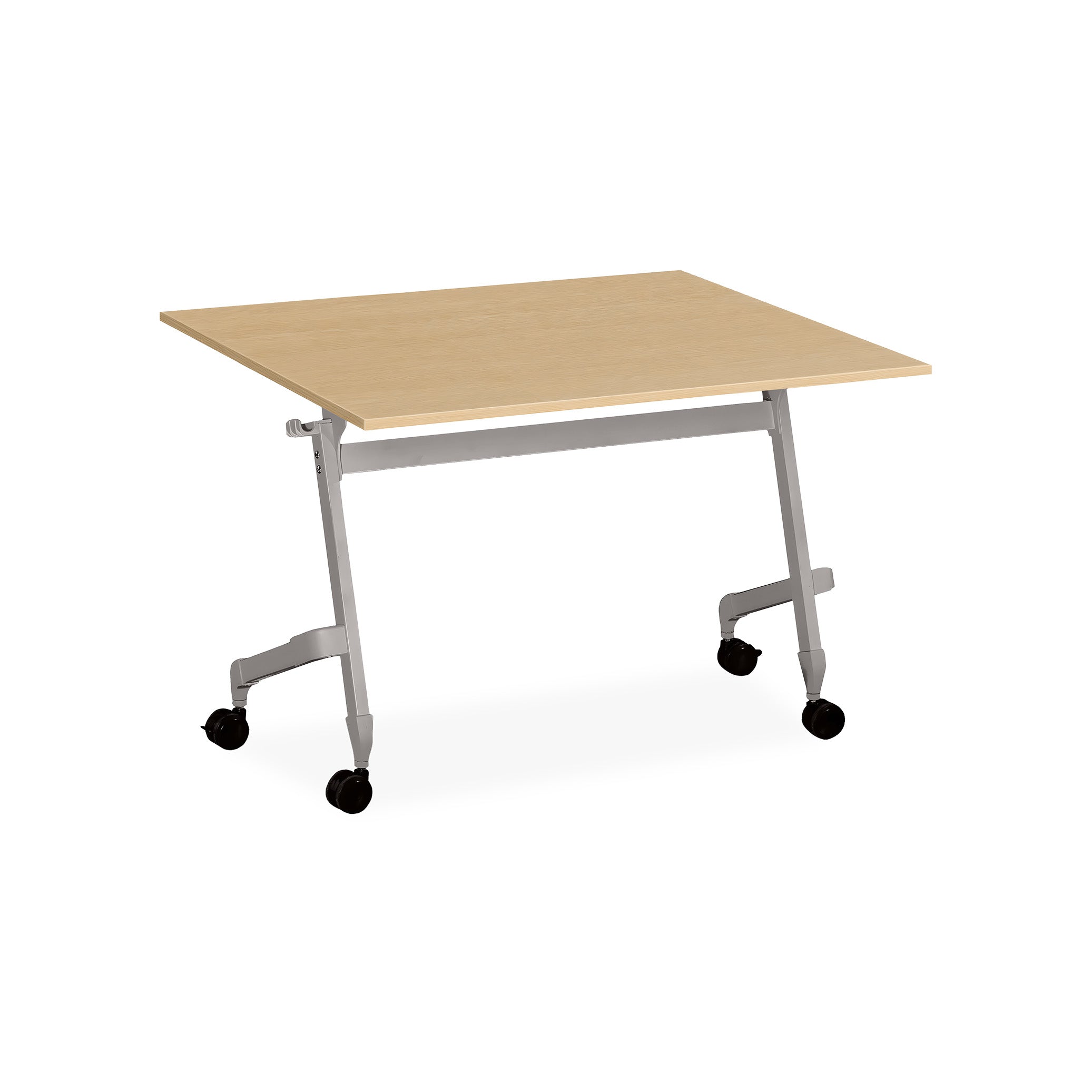 Kompakter Klapptisch 1200 × 800 mm – mit Rollen, Höhe 720 mm, Farbe Weißaluminium/Ahorn