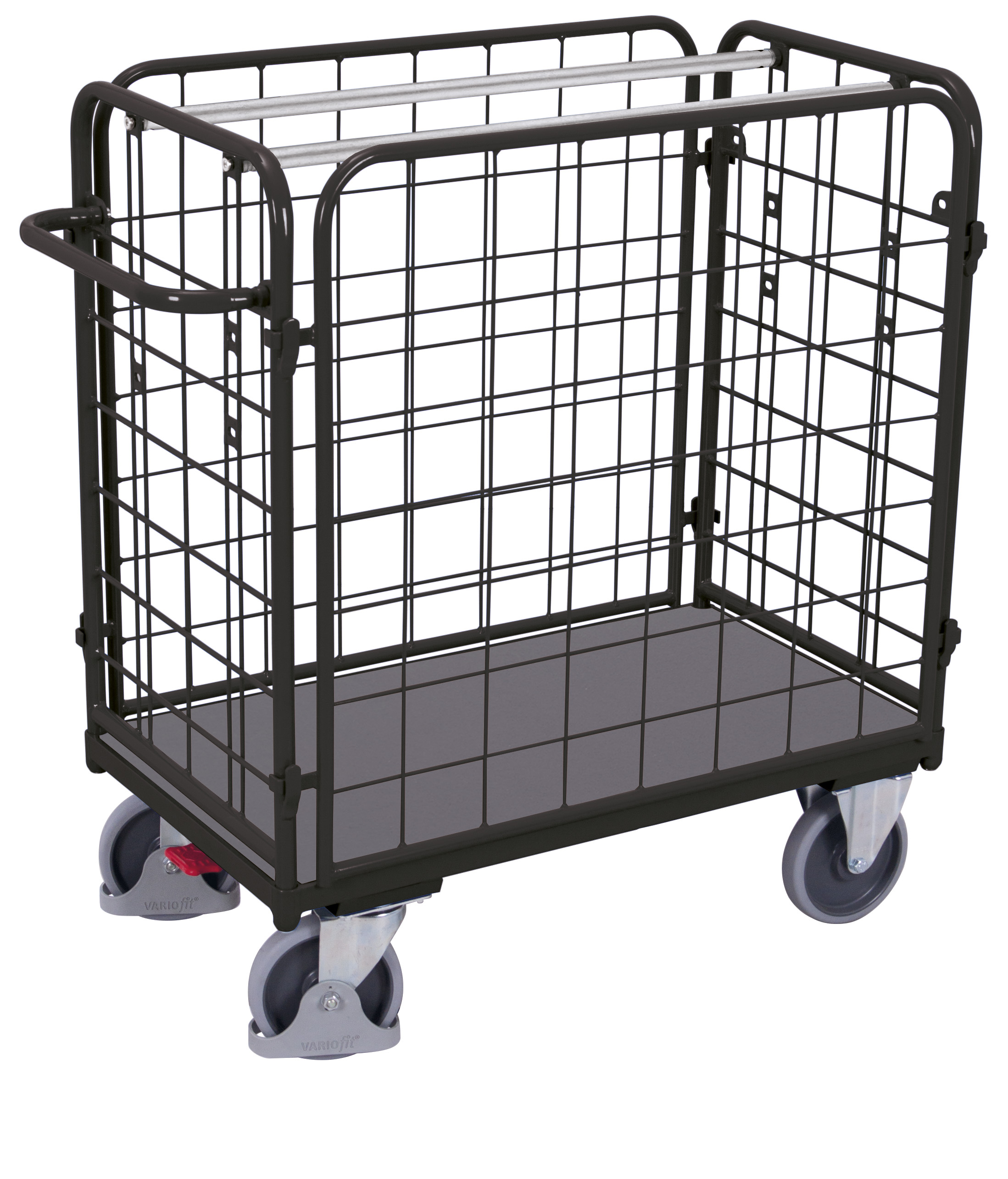 Breiter Paket-Vierwandwagen niedrig 1190 × 740 × 1220 mm mit Holzladefläche, 500 kg Traglast, RAL 7016, ideal für Lager & Versand Kompakter Paket-Vierwandwagen niedrig 1190 × 640 × 1220 mm mit Holzladefläche, 500 kg Traglast, RAL 7016, ideal für Lager & Versand