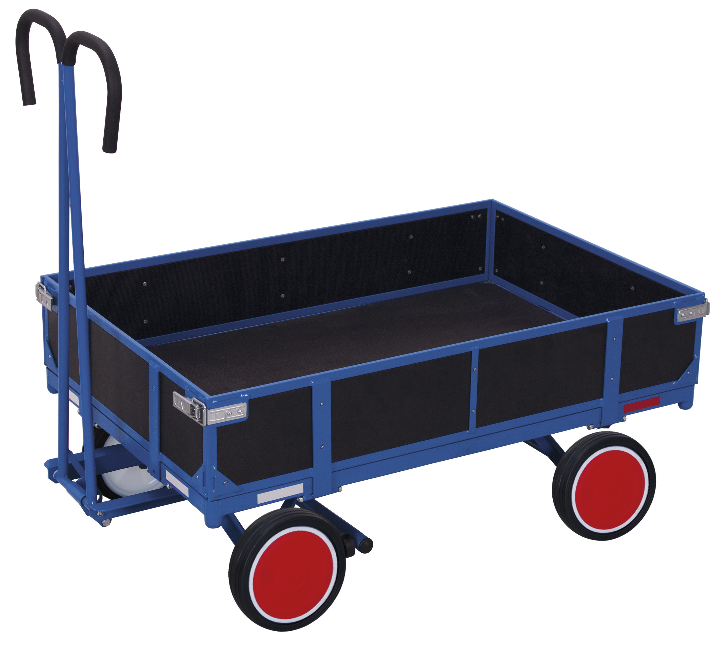 Stabiler Handpritschenwagen mit Bordwand und Vollgummibereifung 1135 × 730 mm, Siebdruck-Ladefläche, 700 kg Traglast, RAL 5010 Robuster Handpritschenwagen mit Bordwand und Luftbereifung 1335 × 830 mm, Siebdruck-Ladefläche, 700 kg Traglast, RAL 7016