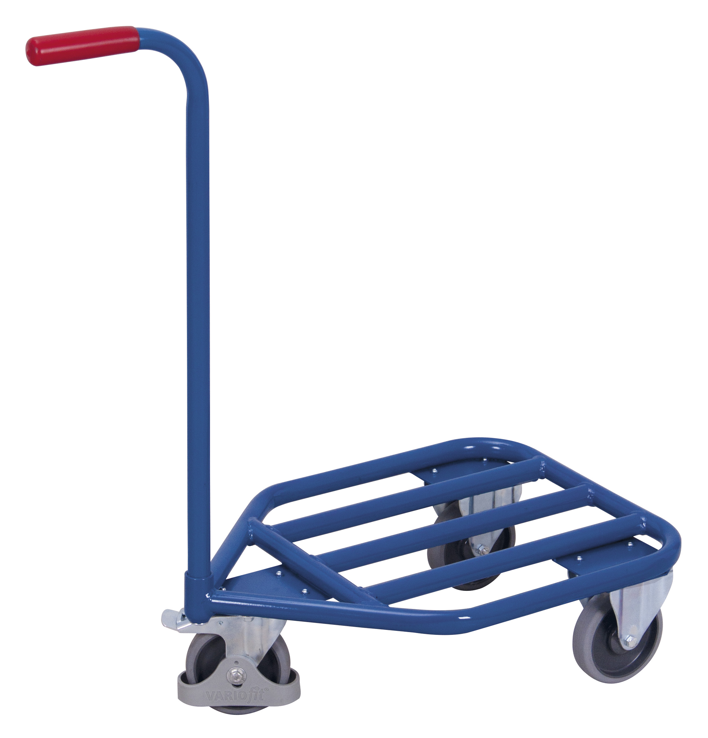Leichter Griffroller 785 × 450 mm mit Stahlrohrladefläche, 150 kg Traglast, RAL 5010, ideal für Lager & Kommissionierung Leichter Griffroller 785 × 450 mm mit Stahlrohrladefläche, 150 kg Traglast, RAL 5010, ideal für Lager & Kommissionierung