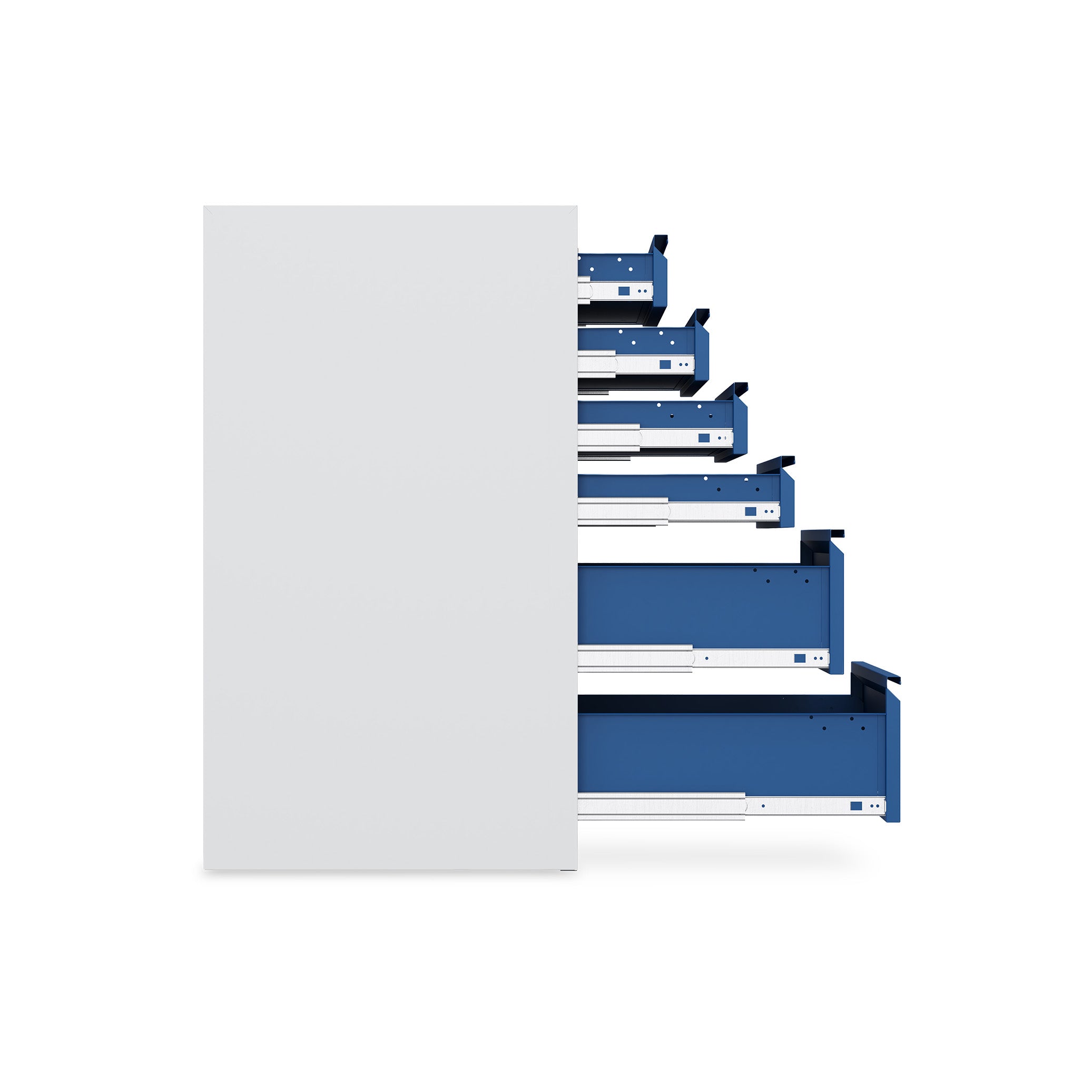 Stabiler Schubladenschrank 500 × 500 × 900 mm – mit 6 Schubladen, Farbe lichtgrau / enzianblau