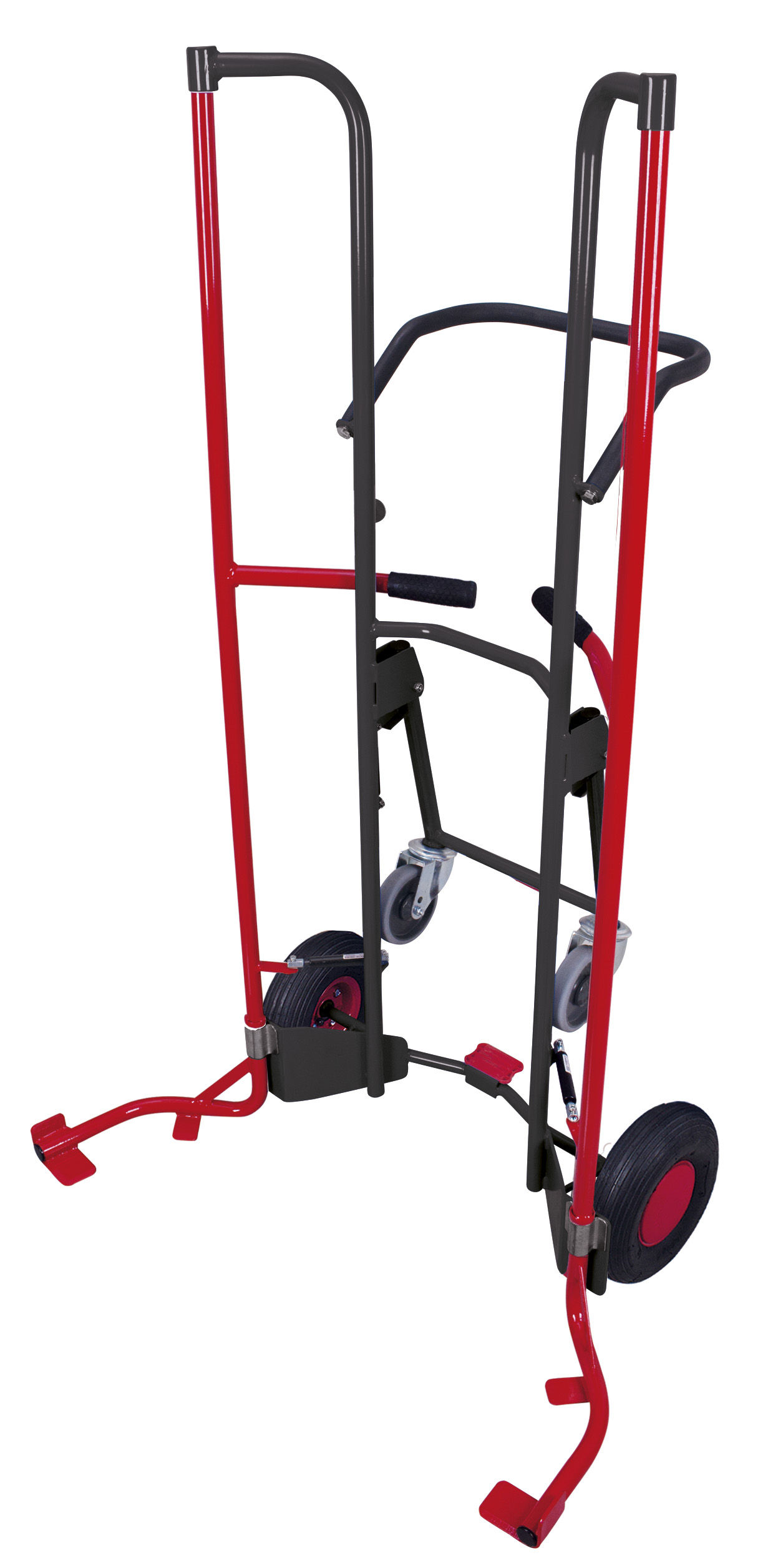 Flexible Reifenkarre mit 2 Stützrädern 705 x 740 x 1600 mm, für Raddurchmesser 540–820 mm, 200 kg Traglast, Luftbereifung, RAL 7016