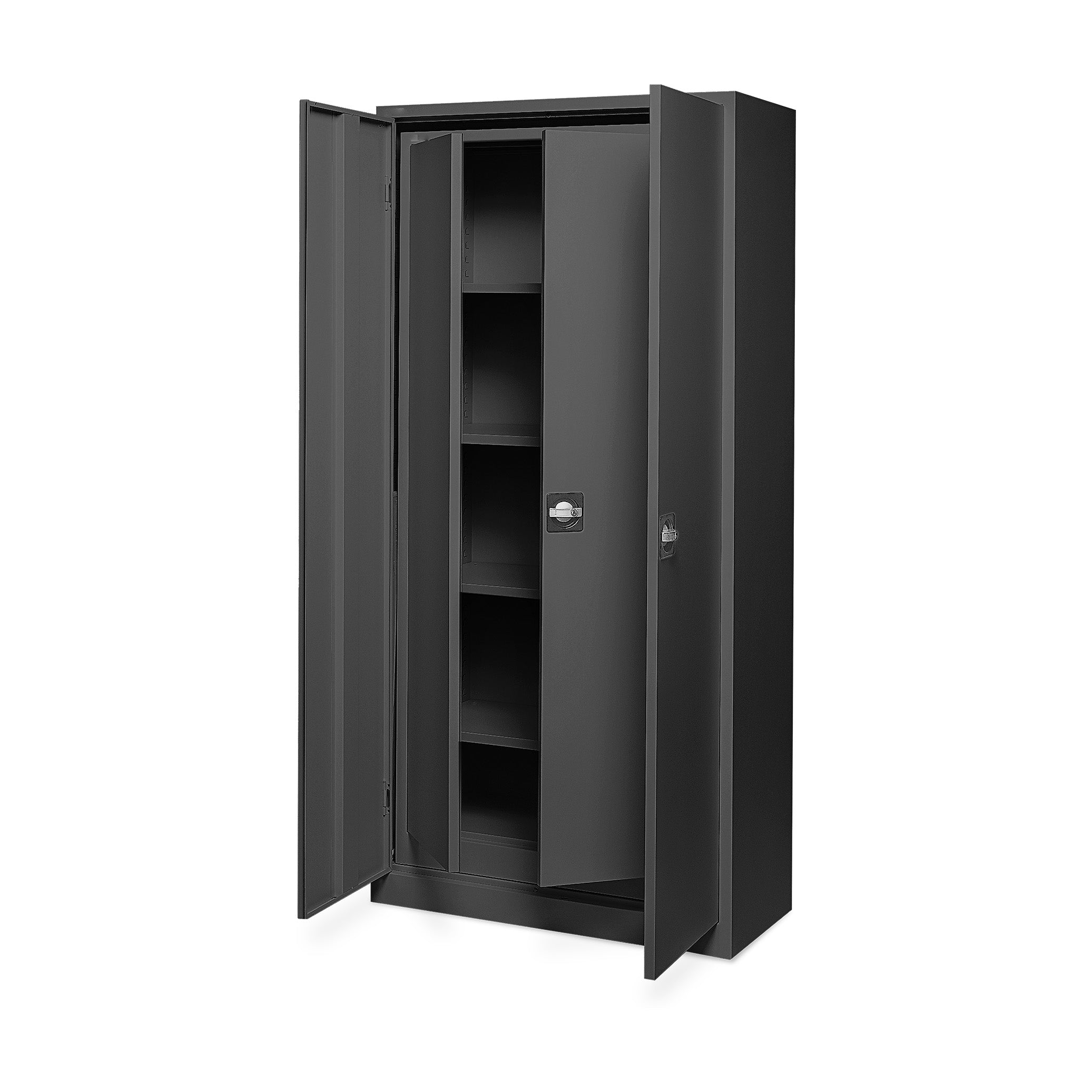 Praktisches Flügeltürenschrank-Set 920 × 420 × 1950 / 800 × 380 × 1800 mm, Farbe tiefschwarz / tiefschwarz