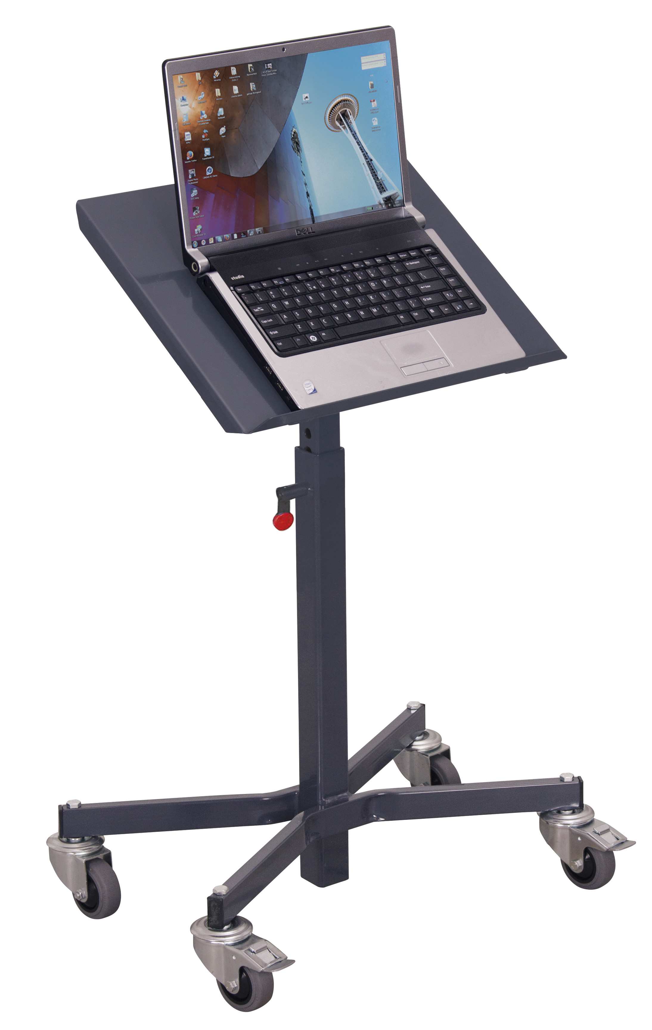 Einseitig neigbarer ESD Materialständer 600 × 410 mm, höhenverstellbar 695 - 1095,  für Kisten 600 × 400 mm, RAL 7024, ideal für ESD-Arbeitsplätze