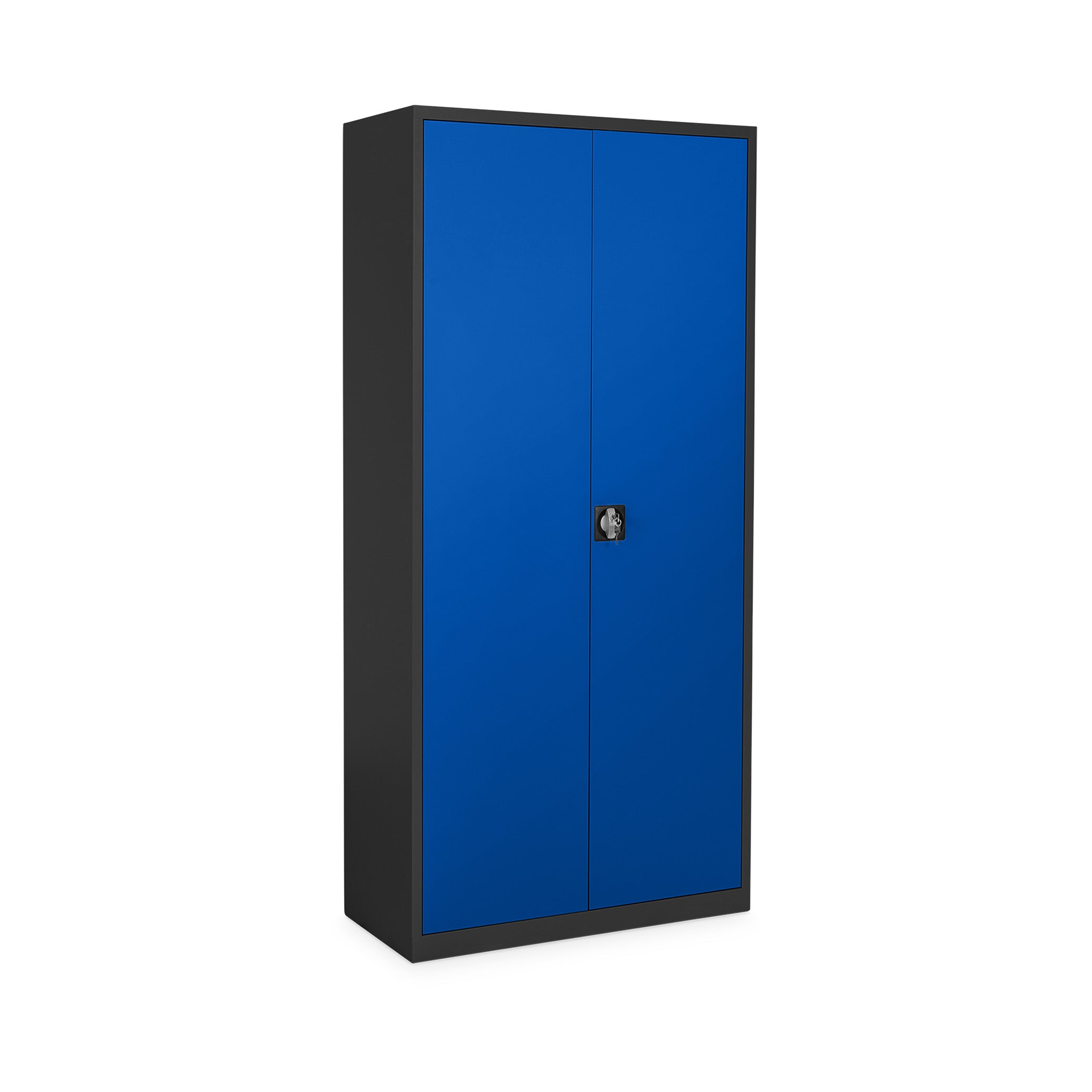 Praktisches Flügeltürenschrank-Set 920 × 420 × 1950 / 800 × 380 × 1800 mm, Farbe tiefschwarz / enzianblau