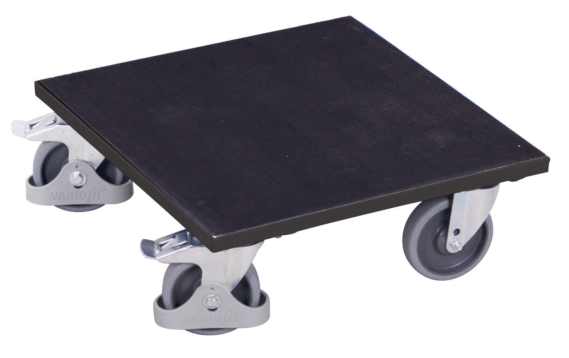 Rutschhemmernder Kistenroller 500 x 500 mm mit Riefengummi-Ladefläche, 400 kg Traglast, RAL 7016, ideal für Lager & Transport