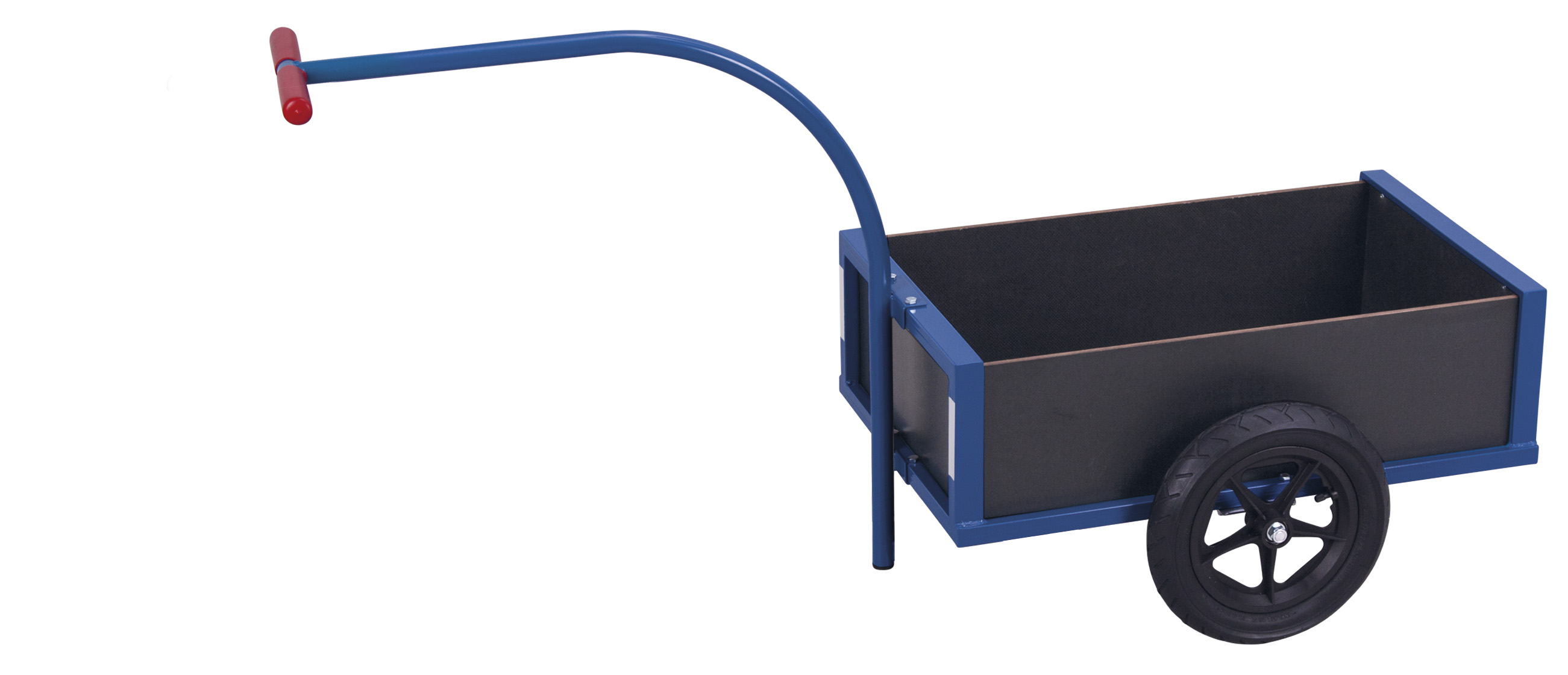 Leichter Handwagen mit Bordwand und Luftbereifung 1195 × 630 mm mit Siebdruck-Ladefläche, 150 kg Traglast, RAL 5010 Leichter Handwagen mit Bordwand und Luftbereifung 1195 × 630 mm mit Siebdruck-Ladefläche, 150 kg Traglast, RAL 5010