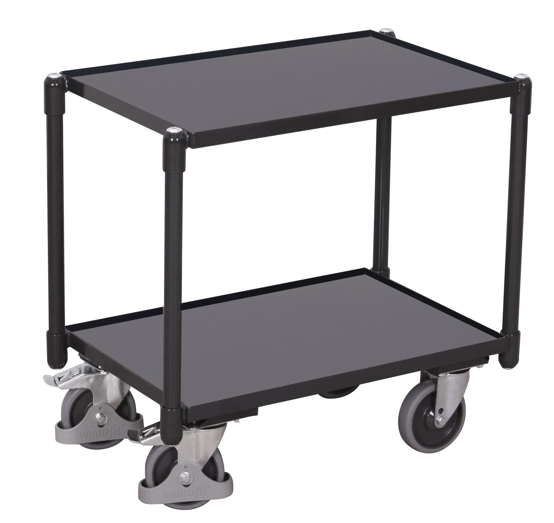 Kompakter Plattformroller 675 × 415 mm mit 2 Holzböden, 10 mm Rand und Eckhülsen, 250 kg Traglast, RAL 7016, ideal für Lager & Kommissionierung Kompakter Plattformroller 675 × 415 mm mit 2 Holzböden, 10 mm Rand und Eckhülsen, 250 kg Traglast, RAL 7016, ideal für Lager & Kommissionierung