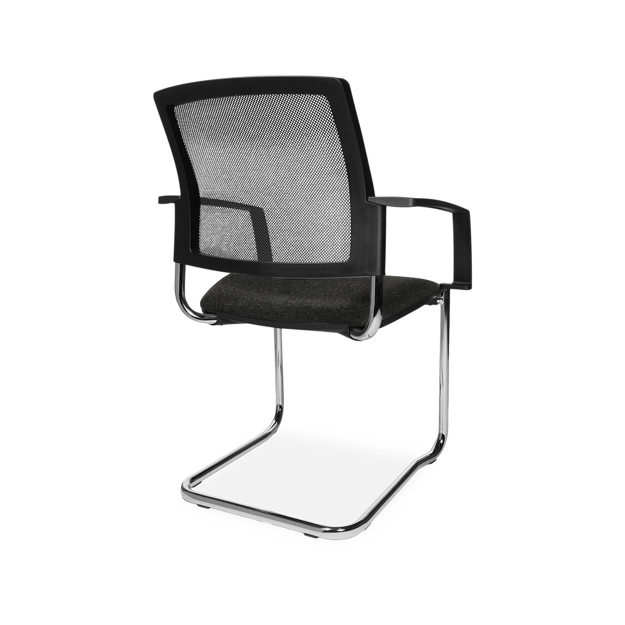 Freischwinger BTOB 20 mit Netzrücken und Chromgestell – stapelbar bis 6 – für Konferenz & Empfang – Anthrazitfarbenes Polster – stilvoll & langlebig