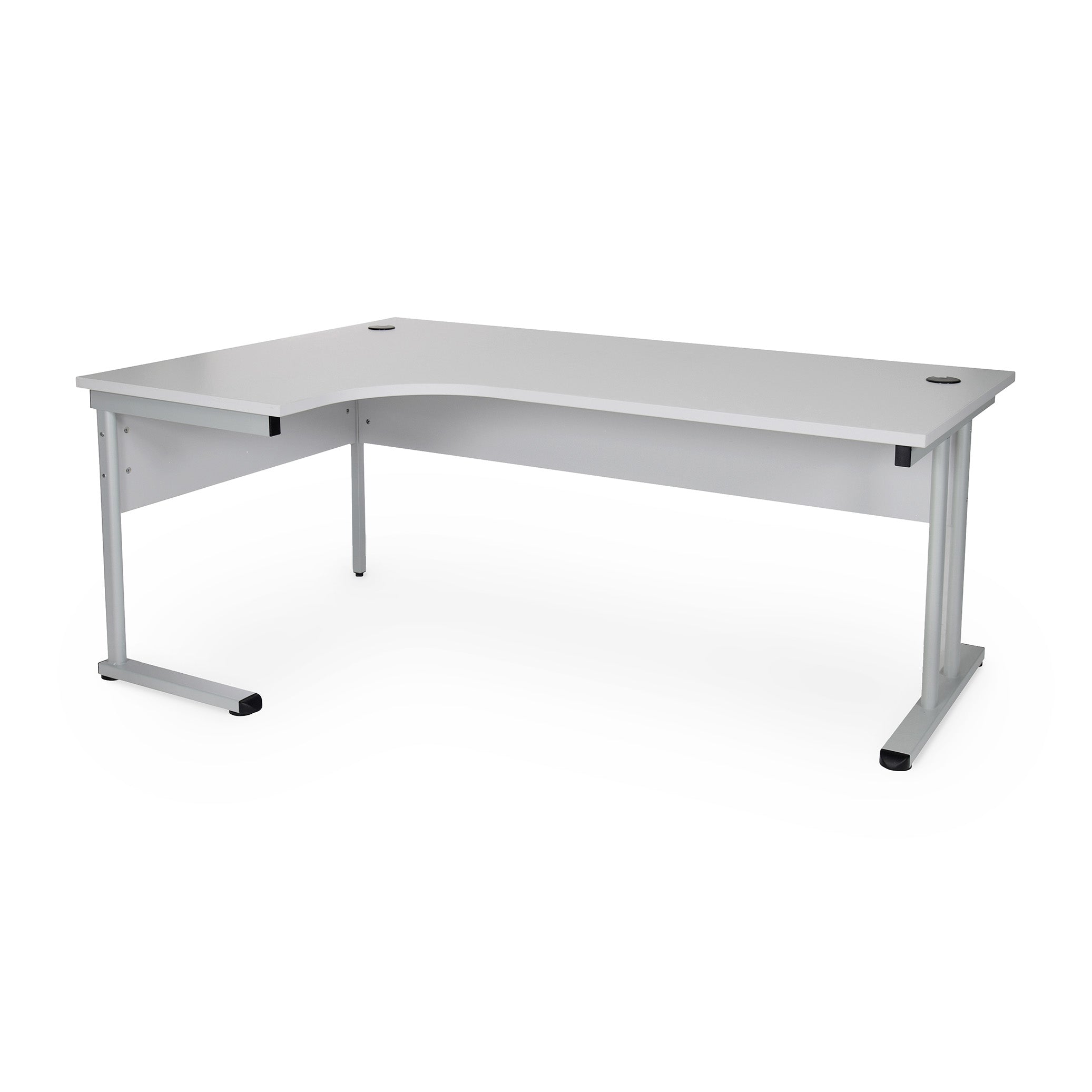 Platzsparender Eckschreibtisch in L-Form mit kurzer Seite links - Höhe 730 mm, Farbe weißaluminium / grau Platzsparender Eckschreibtisch in L-Form mit kurzer Seite links - Höhe 730 mm, Farbe weißaluminium / grau