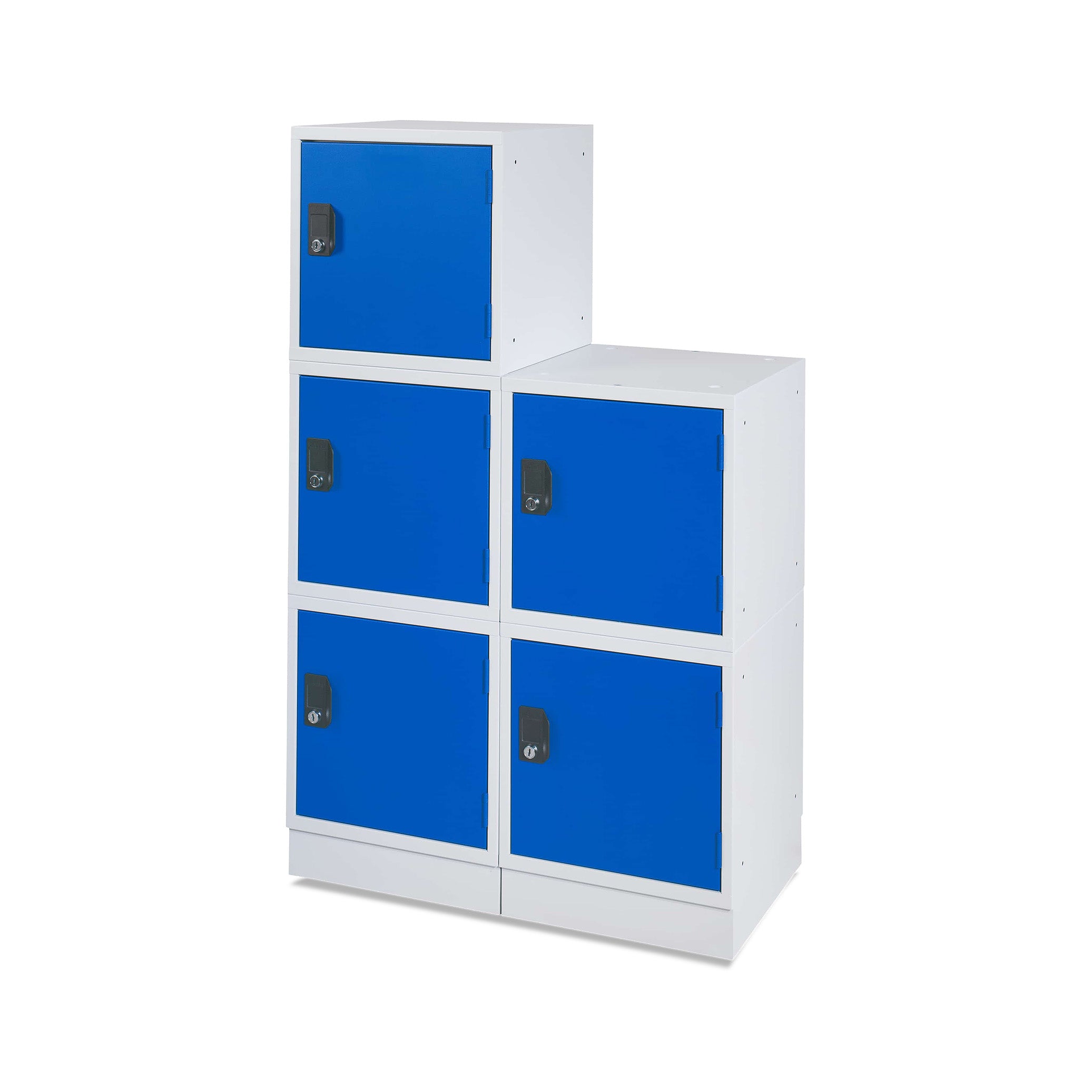 Modularer Schließfachwürfel 450 × 450 × 450 mm, Lichtgrau/Enzianblau – flexibel erweiterbares Aufbewahrungssystem