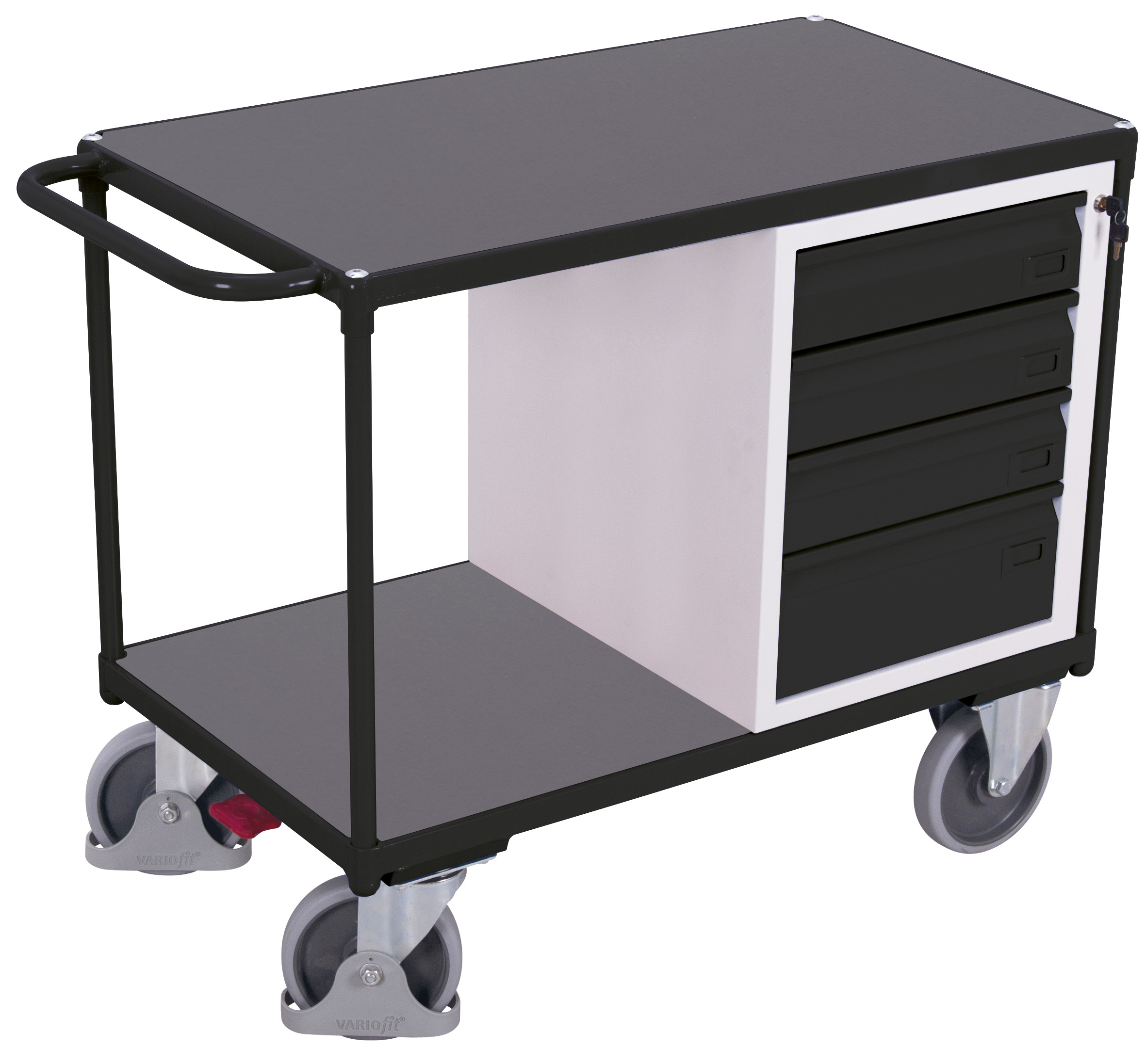 Funktionaler Werkstattwagen 500 kg mit 2 Ladeflächen und Schublade, RAL 7016, 1190 × 600 mm Funktionaler Werkstattwagen 500 kg mit 2 Ladeflächen und Schublade, RAL 7016, 1190 × 600 mm
