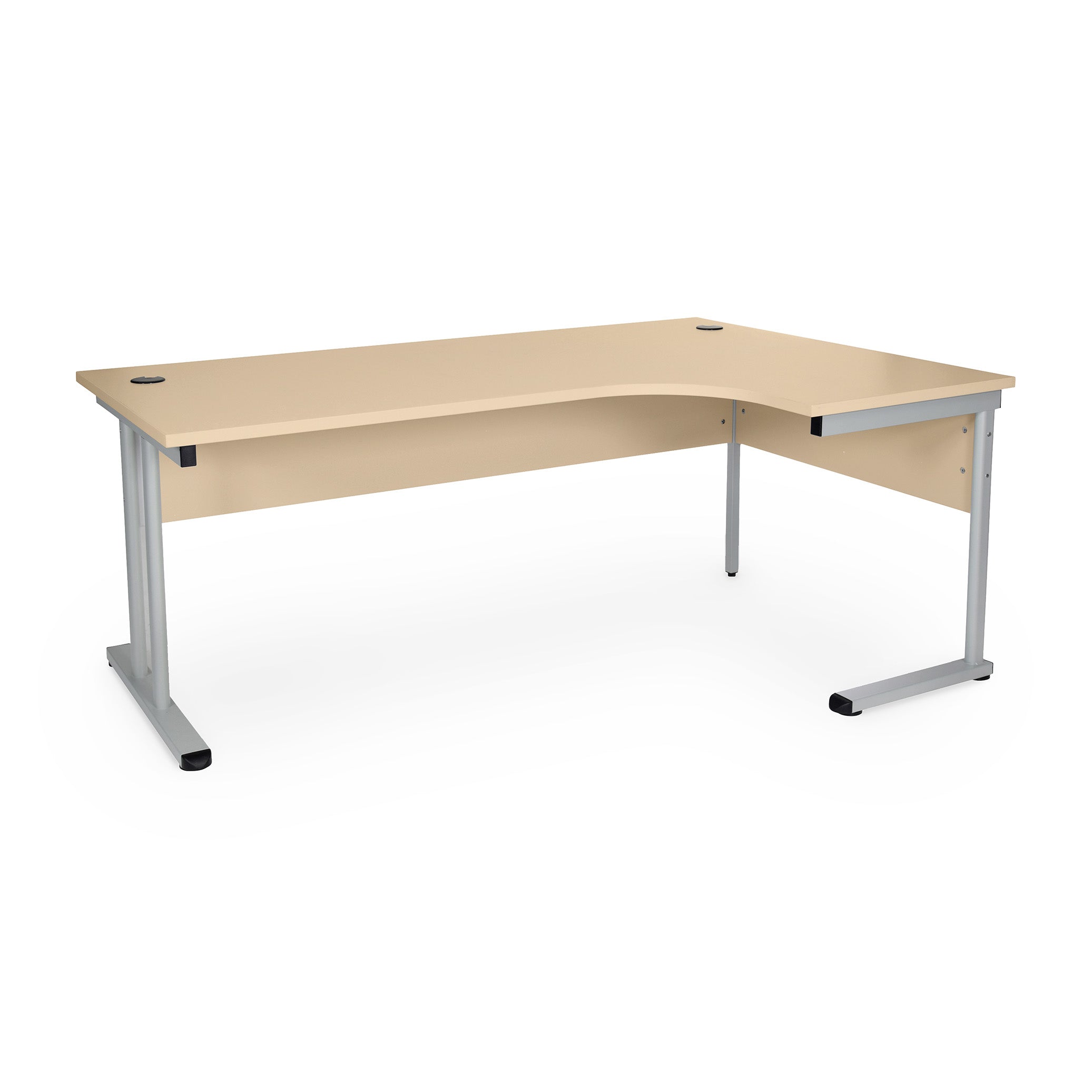 Platzsparender Eckschreibtisch in L-Form mit kurzer Seite rechts - Höhe 730 mm, Farbe weißaluminium / ahorn