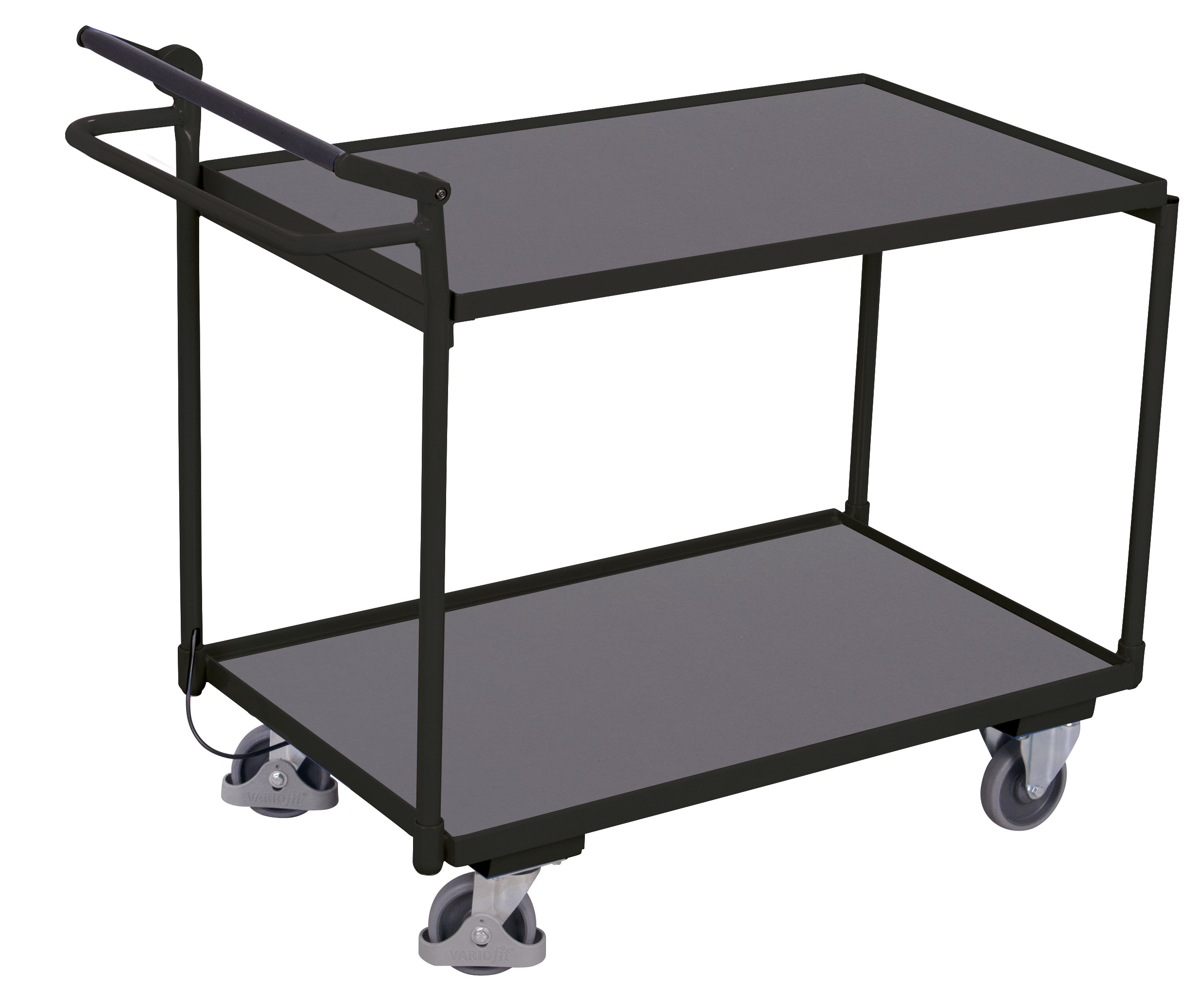 Sicherer Tischwagen 1175 × 625 mm mit 2 Holzladeflächen und Totmannbremse, 250 kg Traglast, RAL 7016, ideal für Werkstatt & Transport Sicherer Tischwagen 1175 × 625 mm mit 2 Holzladeflächen und Totmannbremse, 250 kg Traglast, RAL 7016, ideal für Werkstatt & Transport