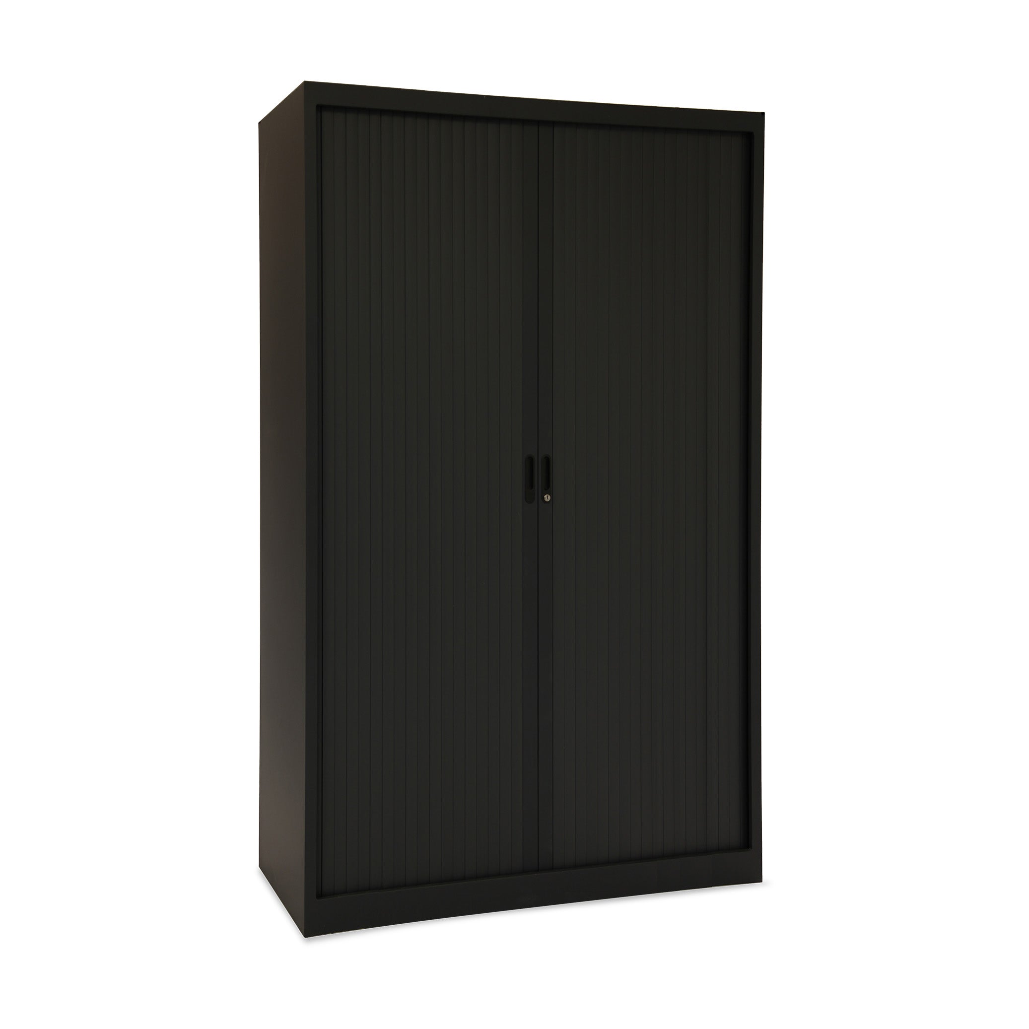 Hoher Rollladenschrank 1200 × 450 × 1950 mm, farbe tiefschwarz/schwarz, 5 Ordnerhöhen, 4 Fachböden Hoher Rollladenschrank 1200 × 450 × 1950 mm, farbe tiefschwarz/schwarz, 5 Ordnerhöhen, 4 Fachböden