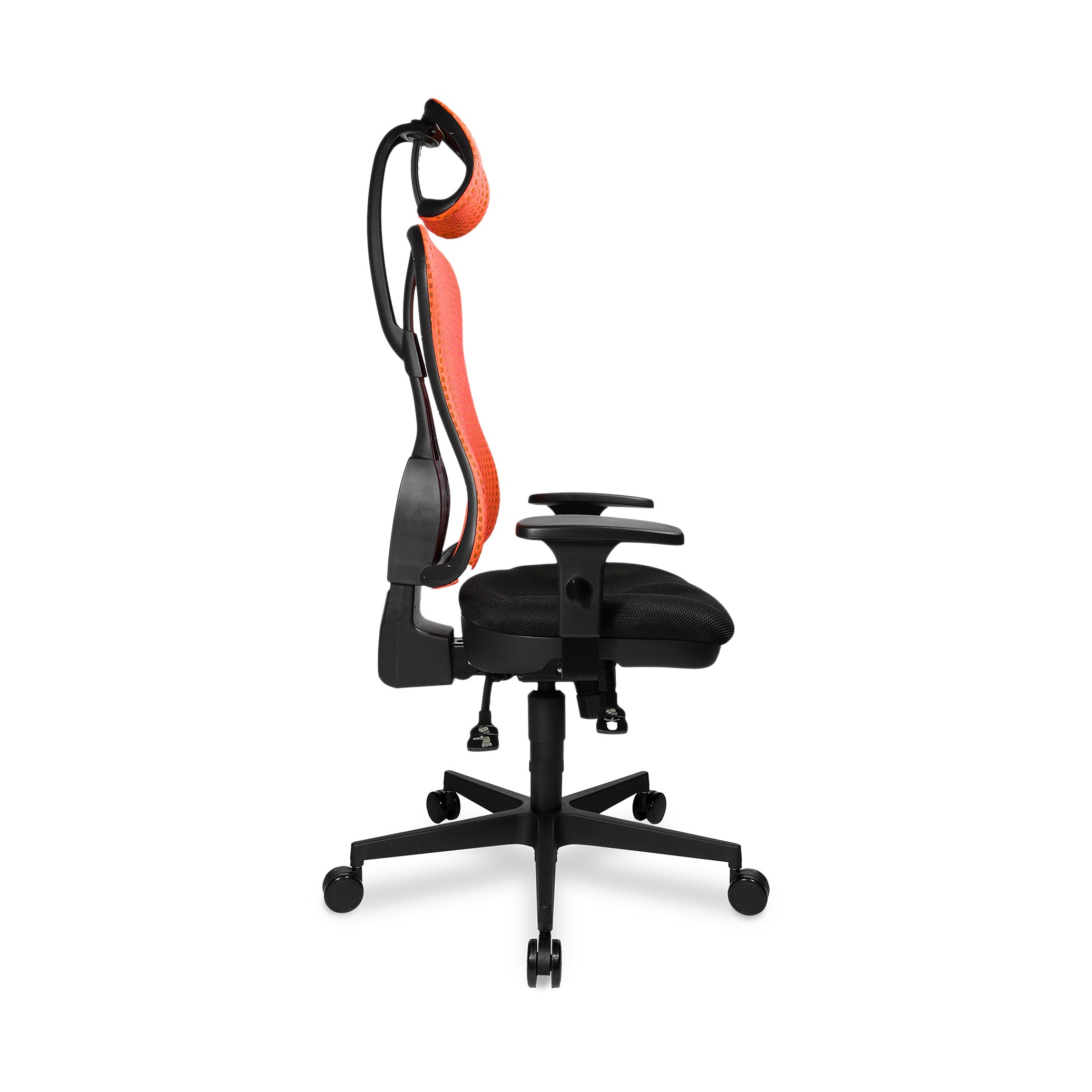 Bürodrehstuhl Headpoint – Ergonomischer Bürostuhl mit Armlehnen & Kopfstütze, Korall Rot | GS geprüft