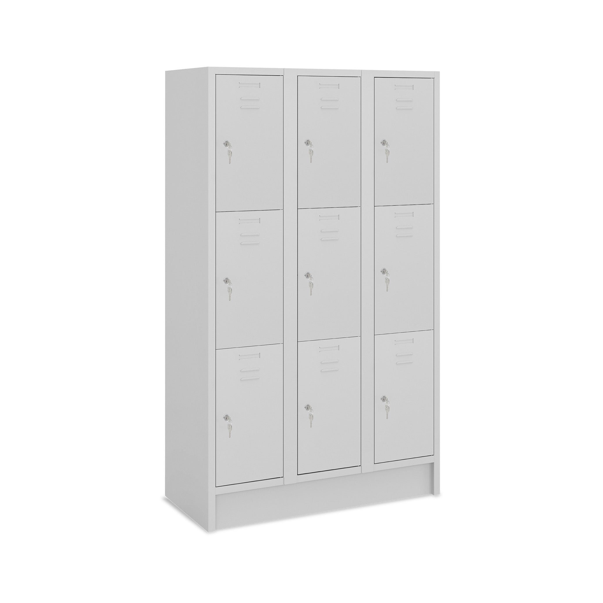 Fächerschrank mit 3 Abteilen und 9 Fächern, Abteilbreite 350 mm, Lichtgrau
