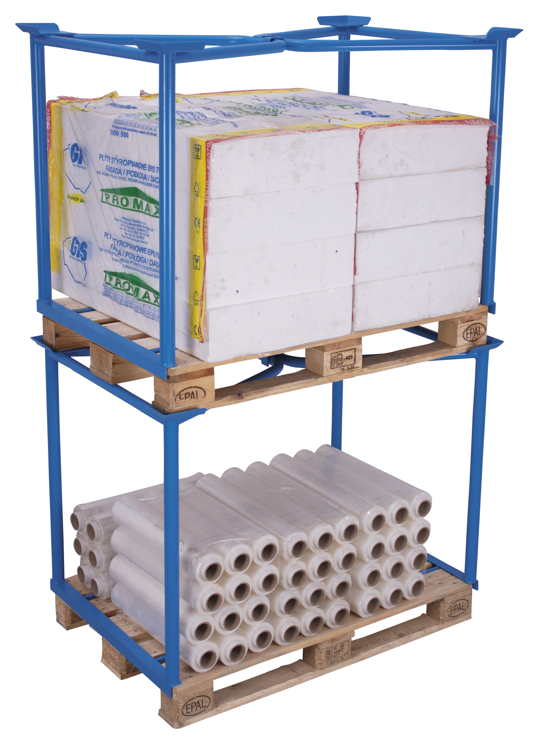 Anpassungsfähiger Palettenaufsatz Typ 65, 1200 × 800 mm, 1600 mm Höhe, 750 kg Auflast, RAL 5010, ideal für Lager & Transport