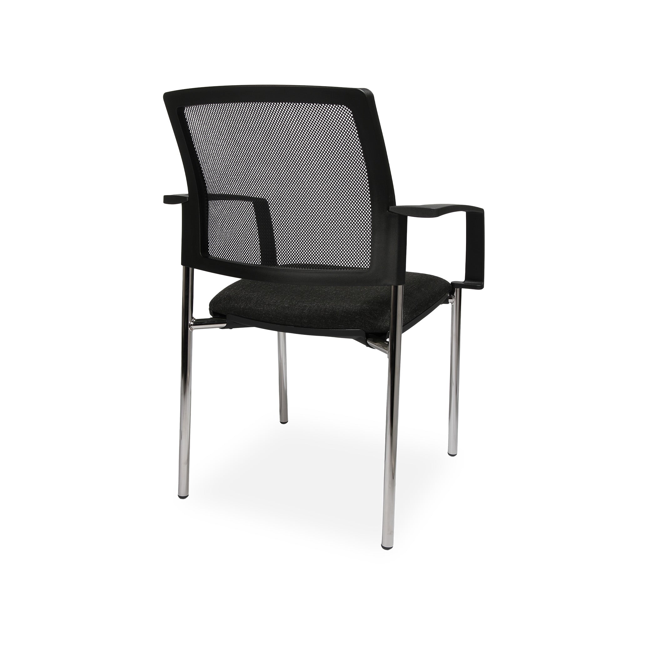 Besucherstuhl BTOB 10 mit Netzrücken und 4-Fuß-Gestell – stapelbar bis 6 – für Wartebereich & Konferenz – Anthrazitfarbenes Polster – solide & bequem