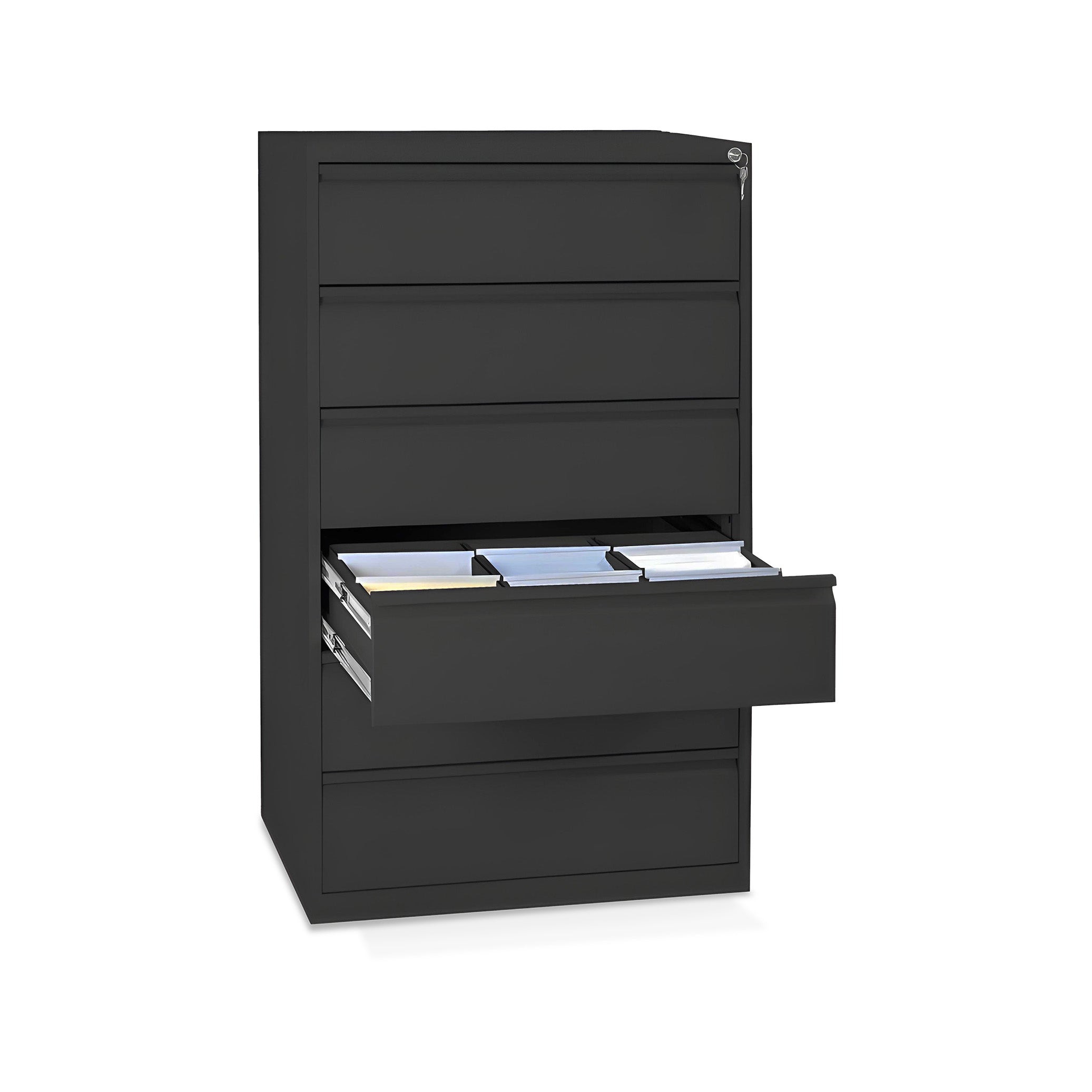 Breiter Karteischrank 802 × 622 × 1321 mm, 3 Bahnen, Farbe Tiefschwarz – für DIN A5 Karten