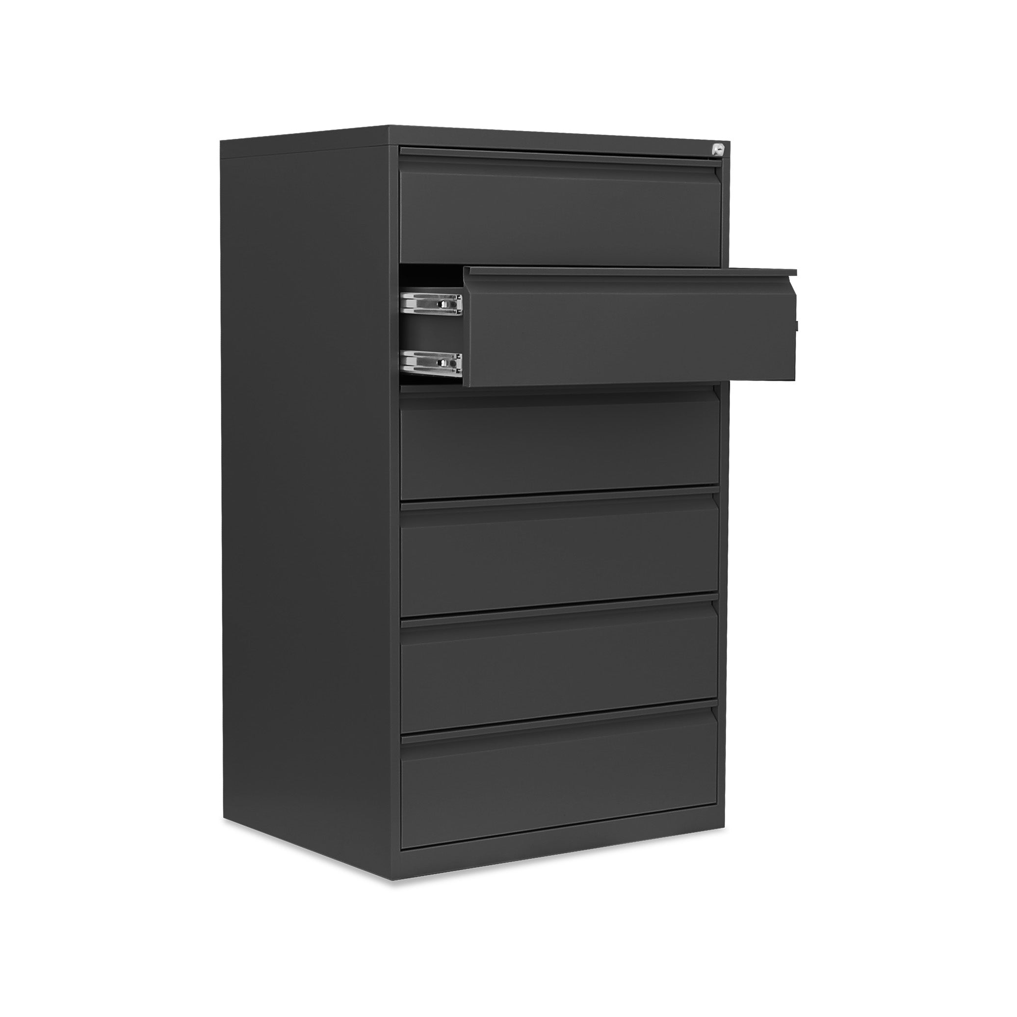 Breiter Karteischrank 802 × 622 × 1321 mm, 3 Bahnen, Farbe Tiefschwarz – für DIN A5 Karten