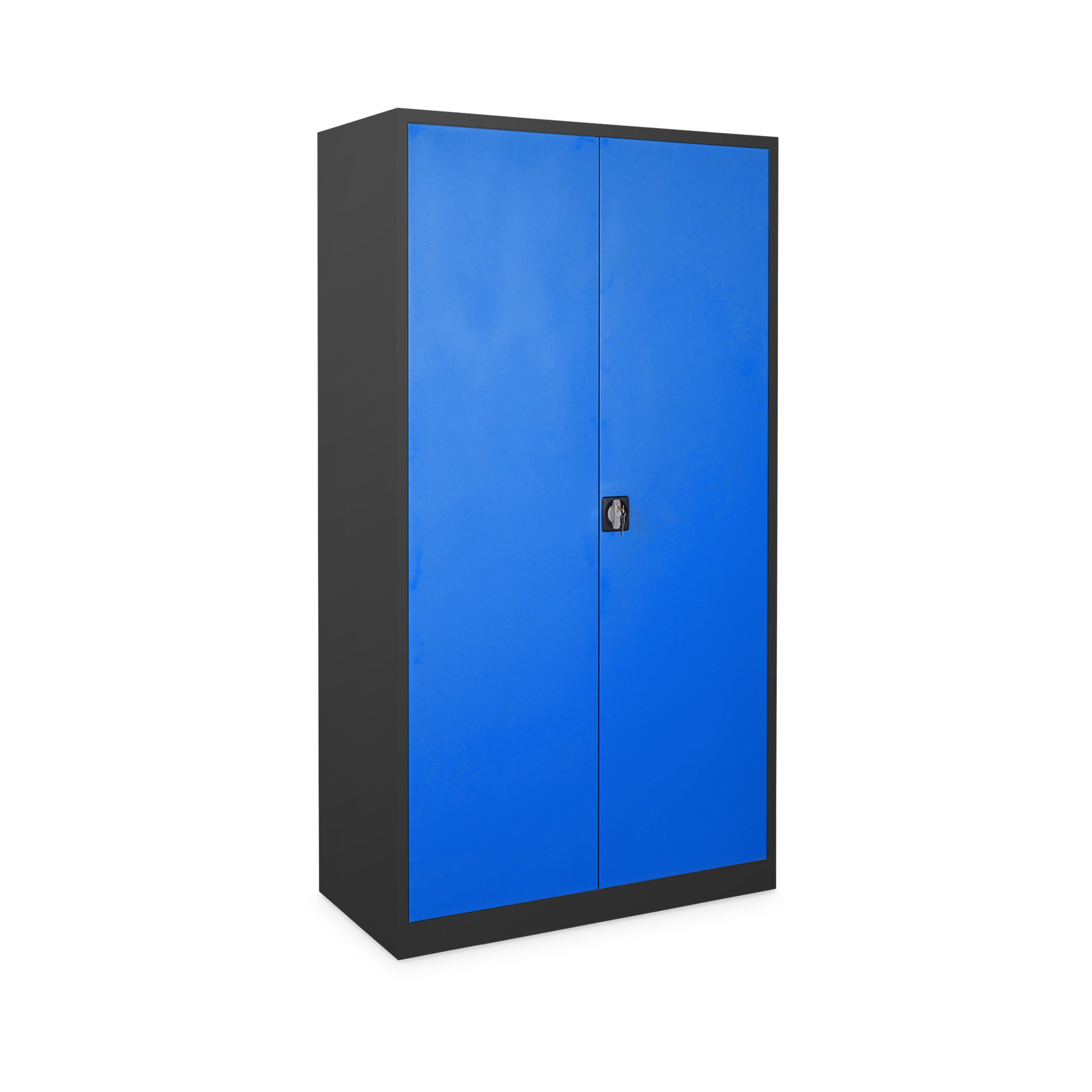 Robuster Stahlschrank 920 x 500 mm, 5 Ordnerhöhen, Korpus Tiefschwarz, Türen Enzianblau