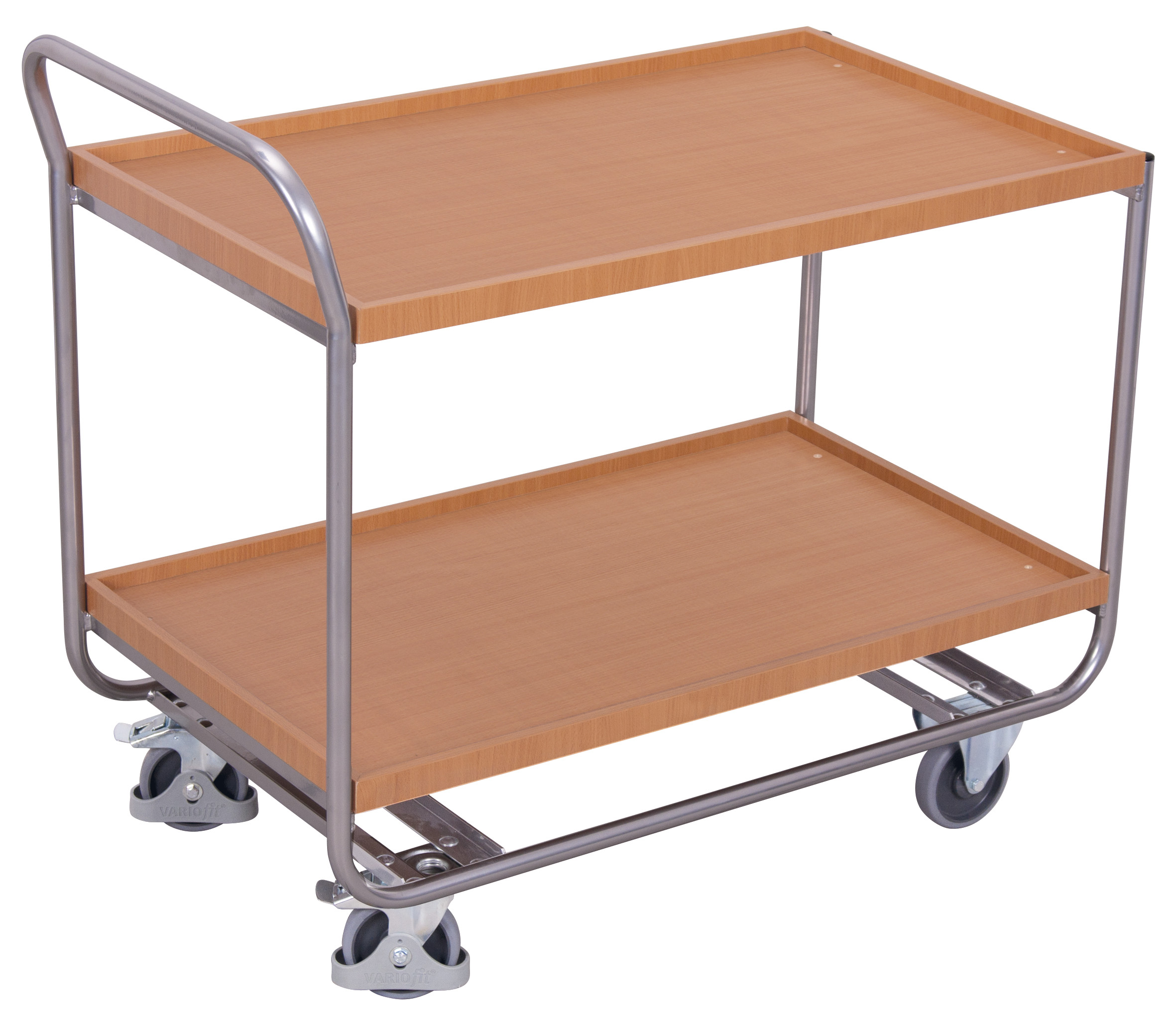 Leichter Aluminium-Tischwagen 1090 × 600 mm mit Holzladeflächen, 200 kg Traglast, ideal für Montage & Transport