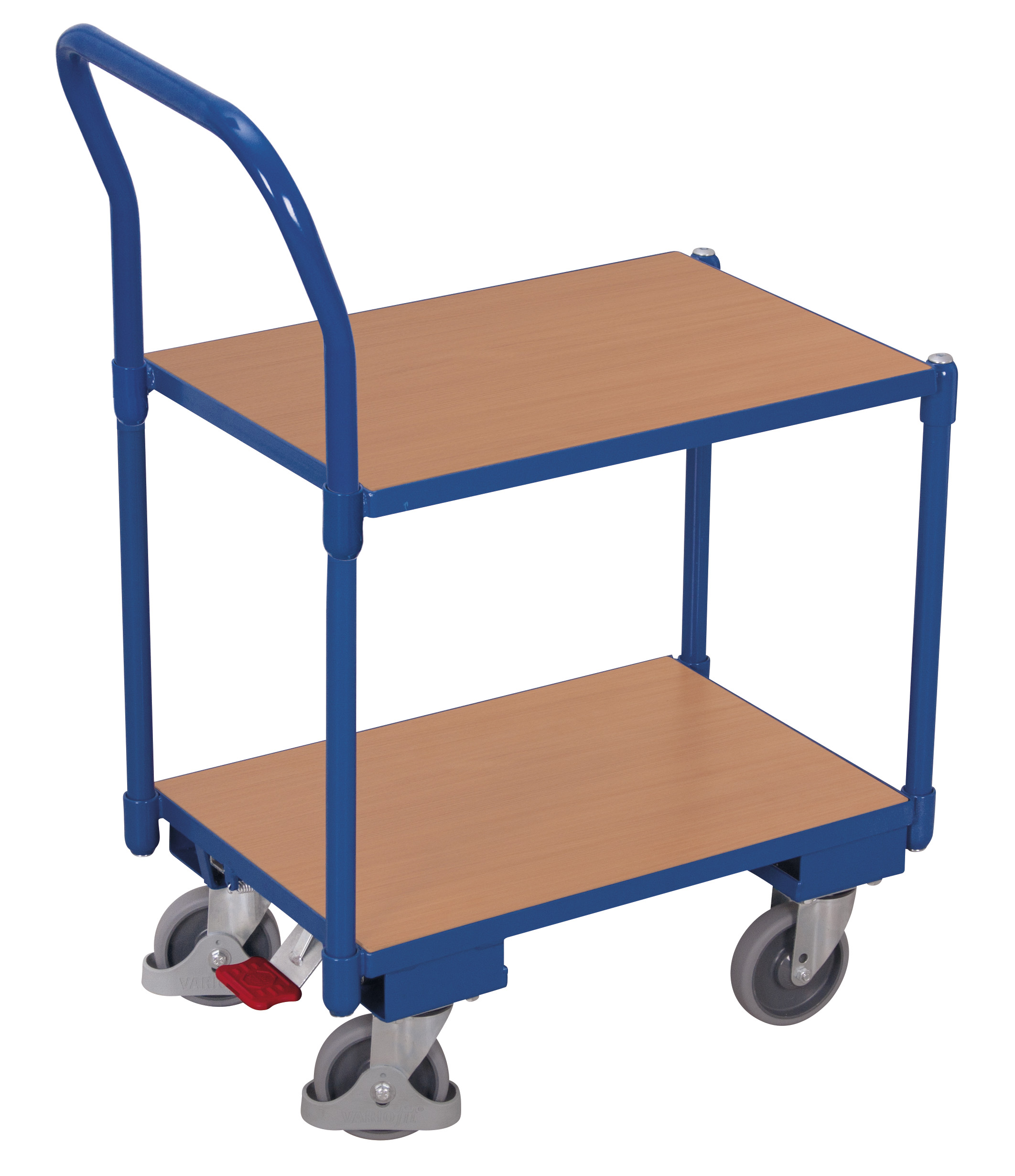 Ergonomischer Plattformroller 770 × 415 mm mit 2 bündigen Holzböden, Eckhülsen und Schiebebügel, 250 kg Traglast, RAL 5010, ideal für Lager & Kommissionierung Ergonomischer Plattformroller 770 × 415 mm mit 2 bündigen Holzböden, Eckhülsen und Schiebebügel, 250 kg Traglast, RAL 5010, ideal für Lager & Kommissionierung