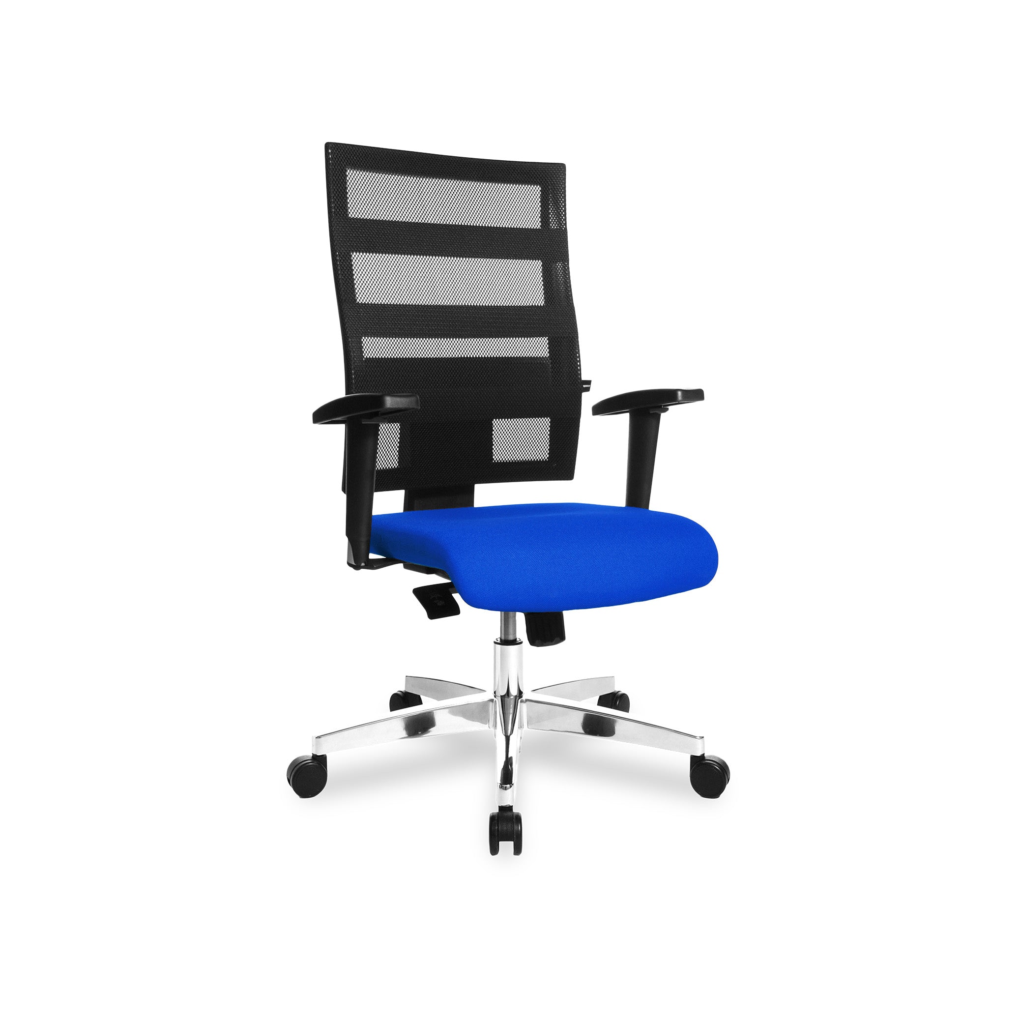 Bürodrehstuhl X-Pander – Moderner Bürostuhl mit Netzrücken & atmungsaktiver Sitzfläche, Blaues Polster | GS geprüft