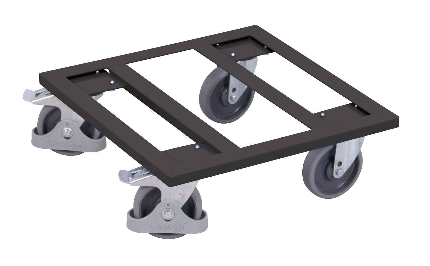 Robuster Kistenroller 500 x 500 mm mit offenem Rahmen, 400 kg Traglast, RAL 7016, ideal für Lager & Transport