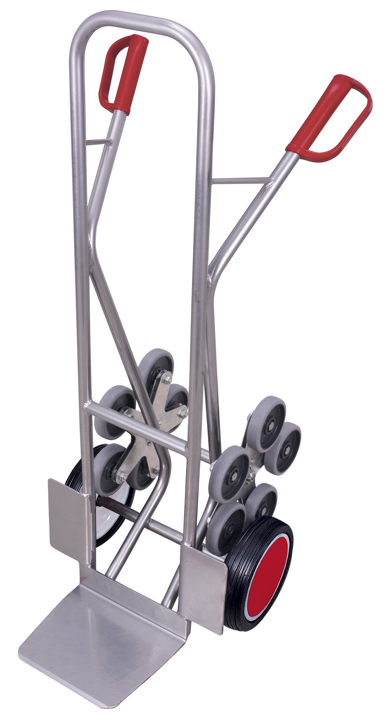 Leichte Aluminium-Treppenkarre 610 × 675 × 1310 mm mit fünfarmigen Radsternen, Vollgummibereifung Leichte Aluminium-Treppenkarre 610 × 675 × 1310 mm mit fünfarmigen Radsternen, Vollgummibereifung