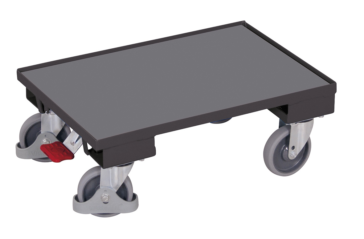 Kompakter Plattformroller 600 x 400 mm mit Boden und 10 mm Rand, 250 kg Traglast, RAL 7016 – ideal für Lager & Werkstatt Kompakter Plattformroller 600 x 400 mm mit Boden und 10 mm Rand, 250 kg Traglast, RAL 7016 – ideal für Lager & Werkstatt