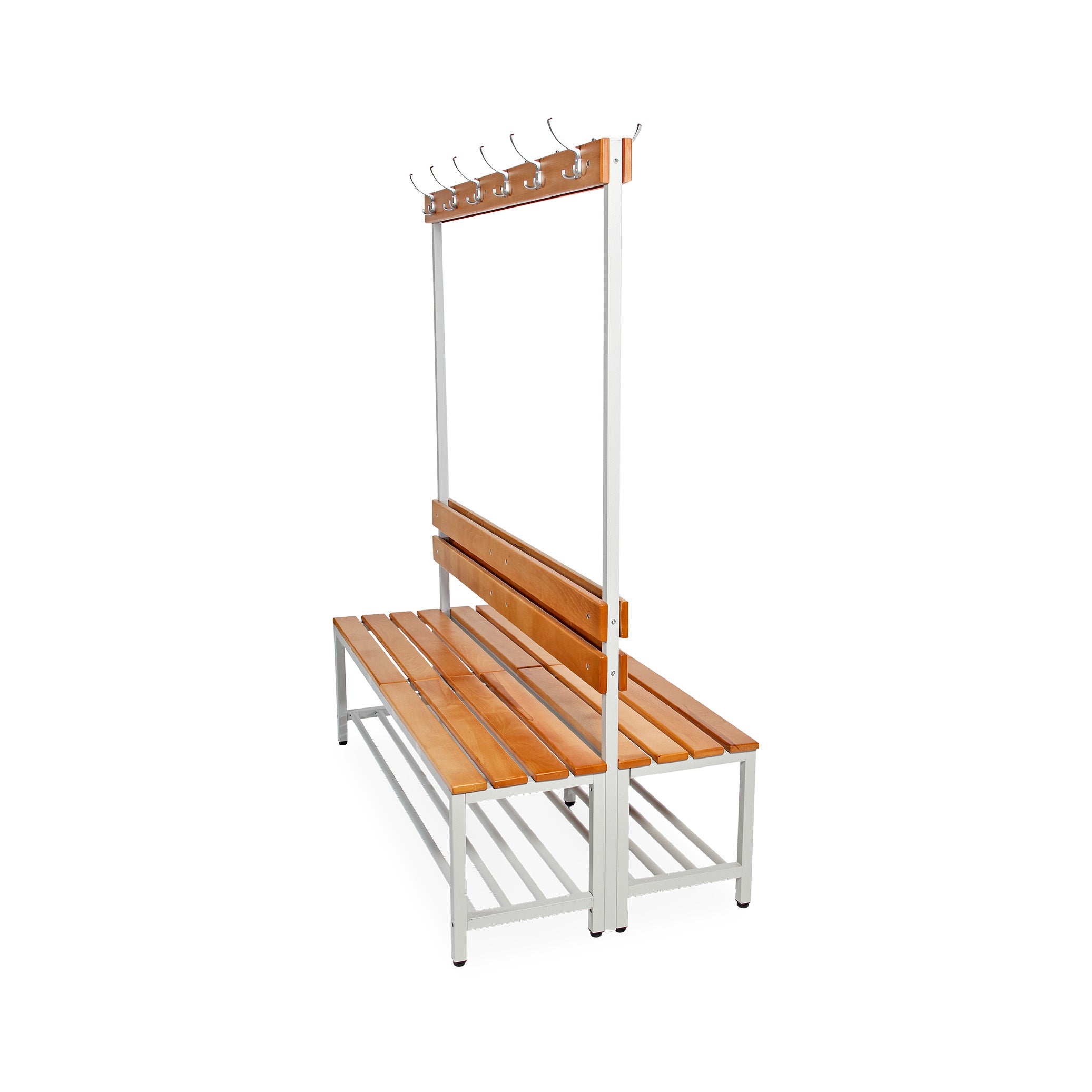 Großzügige Doppelseitige Garderobenbank mit 12 Haken, 2000 × 400 × 1800 mm – mit Schuhrost