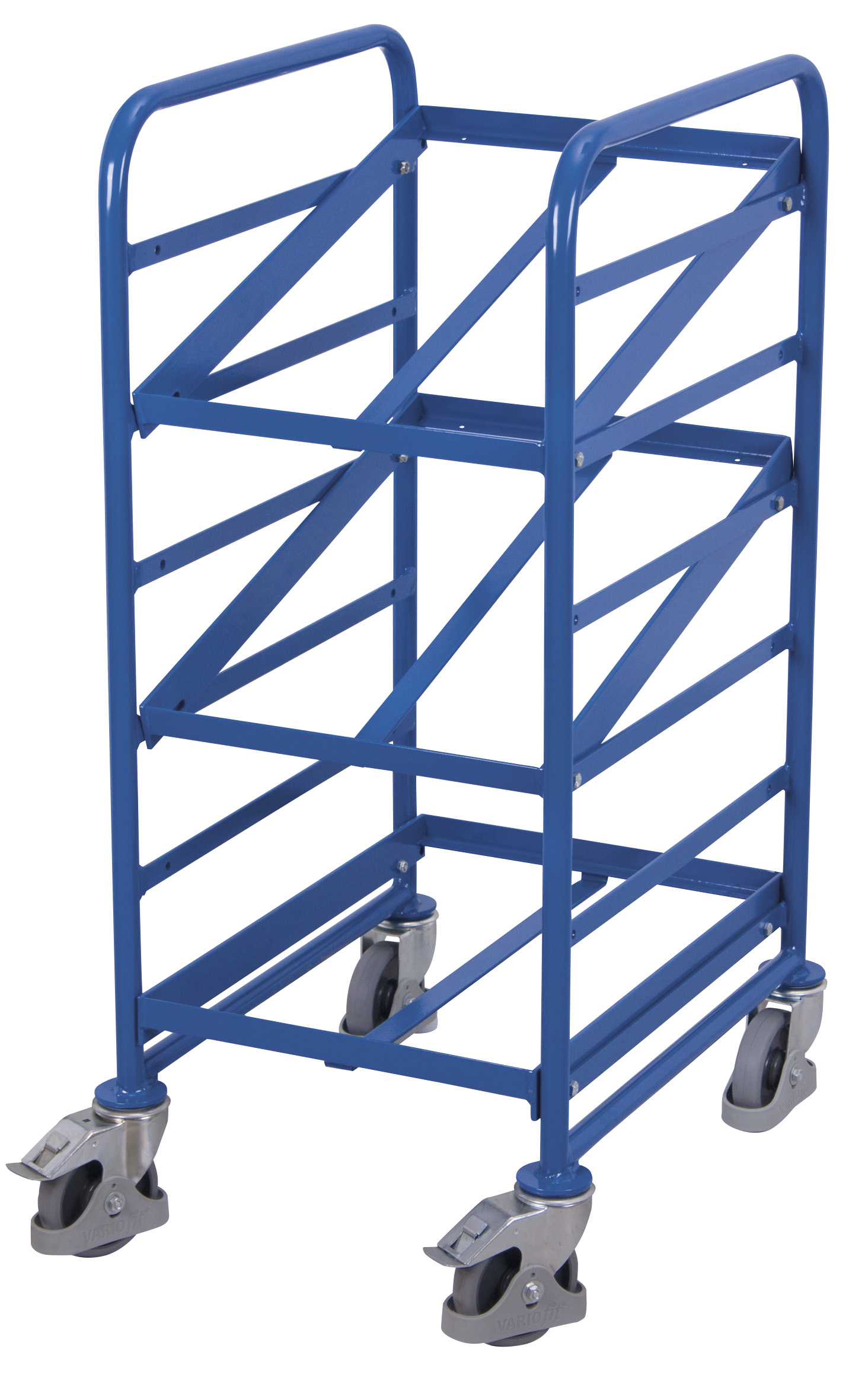Kompakter Eurokastenwagen 520 × 665 × 1125 mm, für 600 × 400 Kisten, RAL 5010, 200 kg Traglast Kompakter Eurokastenwagen 520 × 665 × 1125 mm, für 600 × 400 Kisten, RAL 5010, 200 kg Traglast