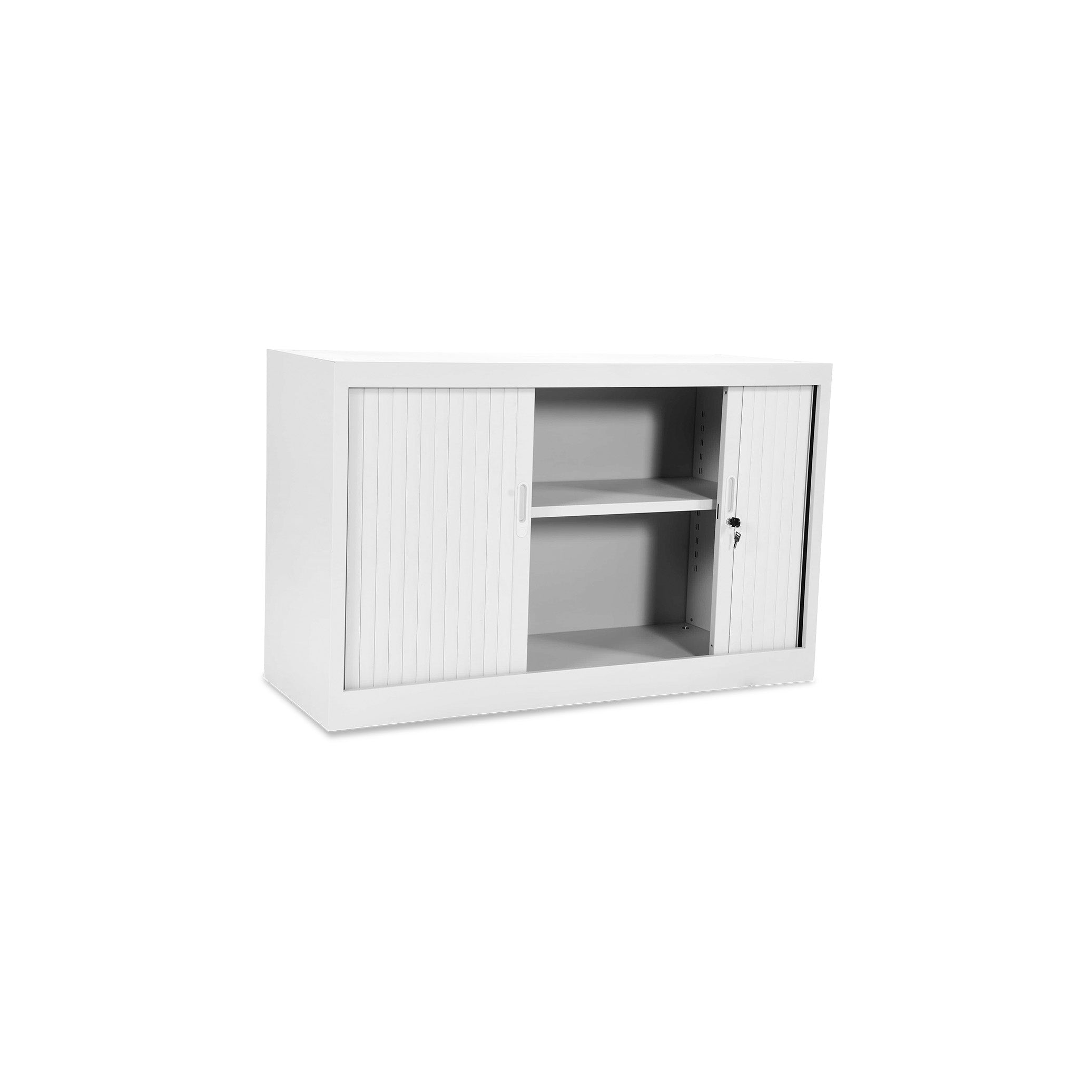 Kompakter Rollladenschrank 1200 × 450 × 750 mm, farbe signalweiß/weiß, 1,5 Ordnerhöhen, 1 Fachboden