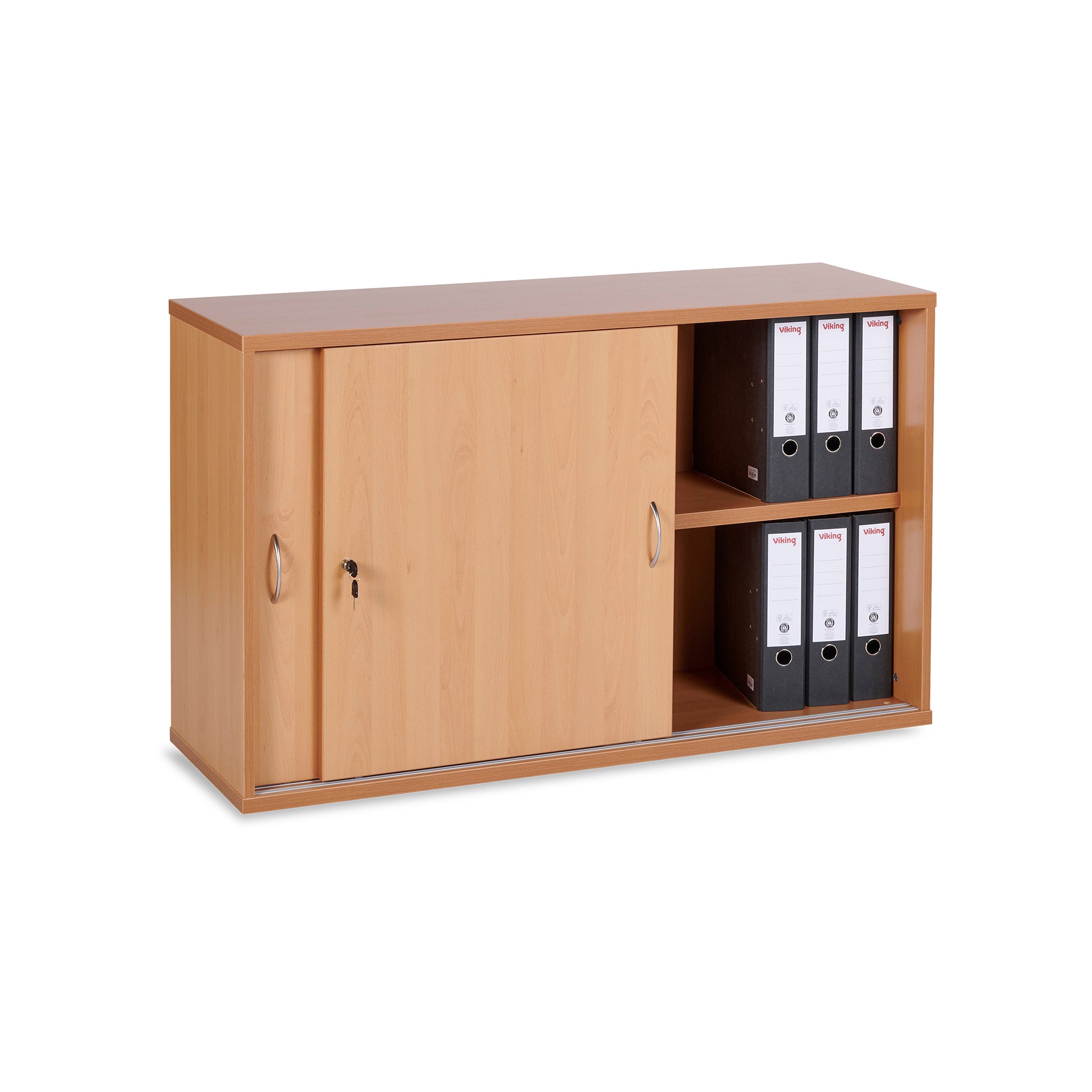 Robuster Schiebetürenschrank 1200 × 400 × 740 mm, 2 Ordnerhöhen, Farbe Buche/Buche Robuster Schiebetürenschrank 1200 × 400 × 740 mm, 2 Ordnerhöhen, Farbe Buche/Buche