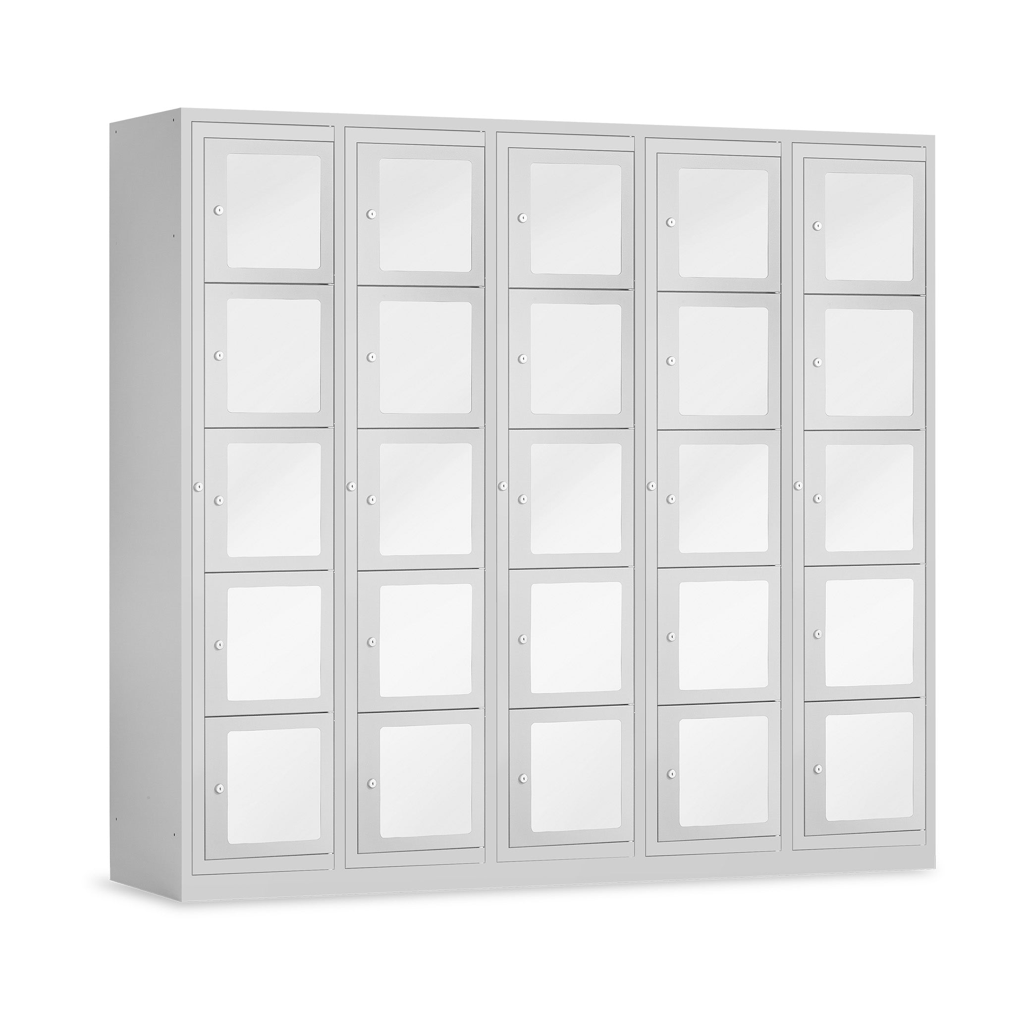 Schliessfachschrank mit Sichtfenster 5 Abteile 1500 mm breit Lichtgrau Viel Platz und Sicherheit