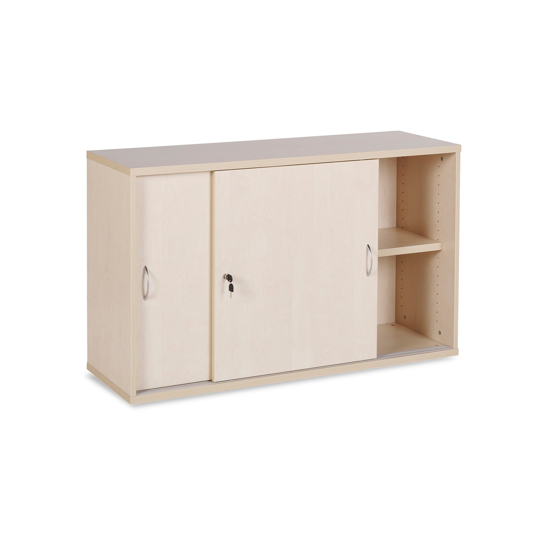 Kompakter Schiebetürenschrank 1200 × 400 × 740 mm, 2 Ordnerhöhen, Farbe Ahorn/Ahorn