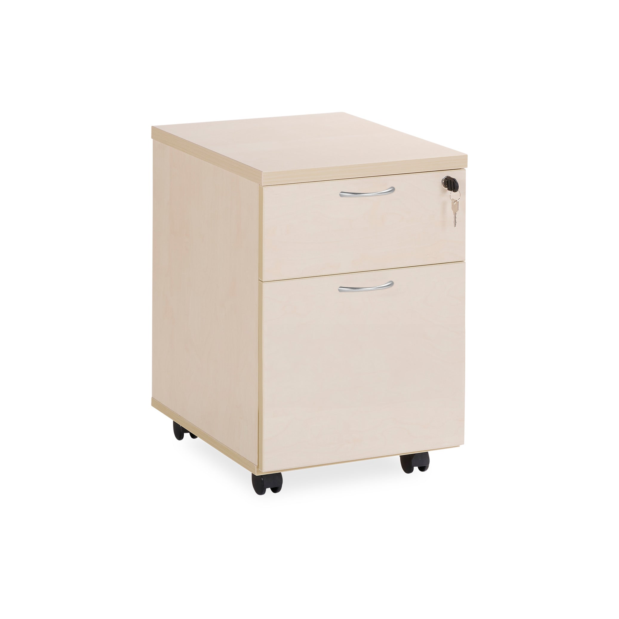 Kompakter Rollcontainer aus Holz mit 2 Schubladen, 405 × 590 mm, Dekor Ahorn/Ahorn – mit Hängeregisterauszug