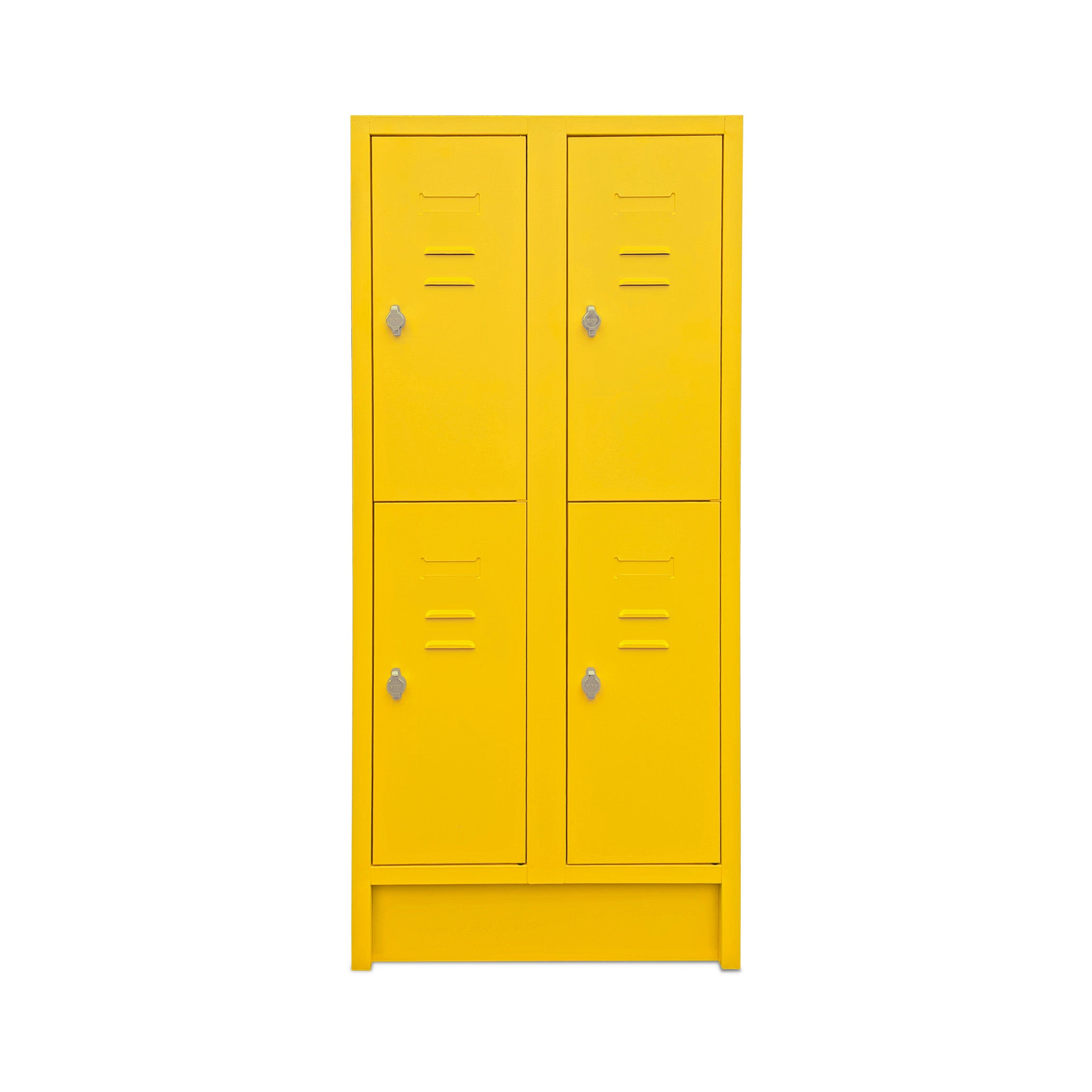 Moderner Schul-Fächerspind, 2 Abteile mit je 2 Fächern, 1600 mm hoch, Farbe Zinkgelb