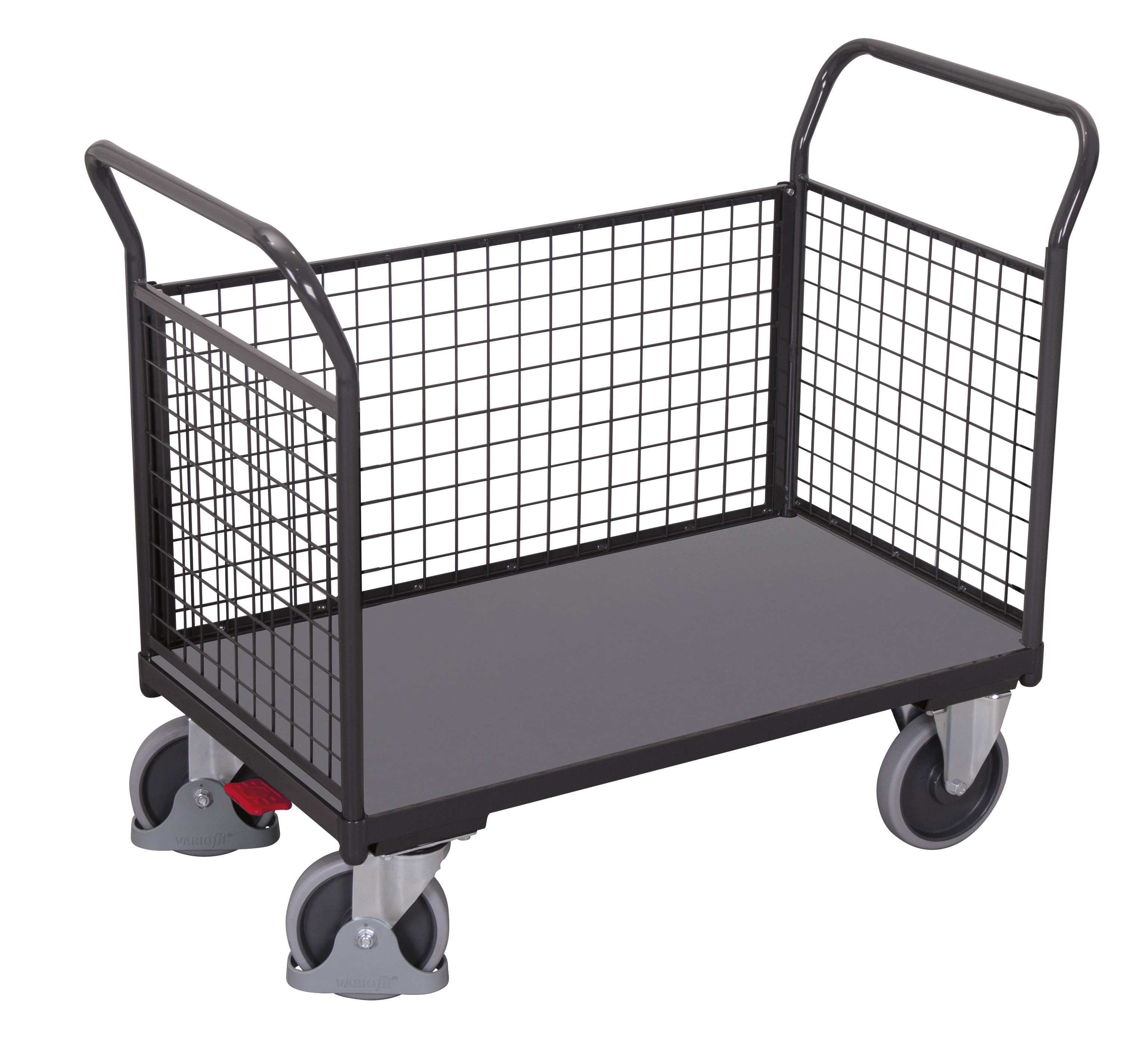 Dreiwandwagen 1040 × 500 mm mit Holzladefläche, 400 kg Traglast, RAL 7016, ideal für Lager & Werkstatt Geräumiger Dreiwandwagen 1390 × 800 mm mit Holzladefläche, 500 kg Traglast, RAL 7016, ideal für Lager & Werkstatt