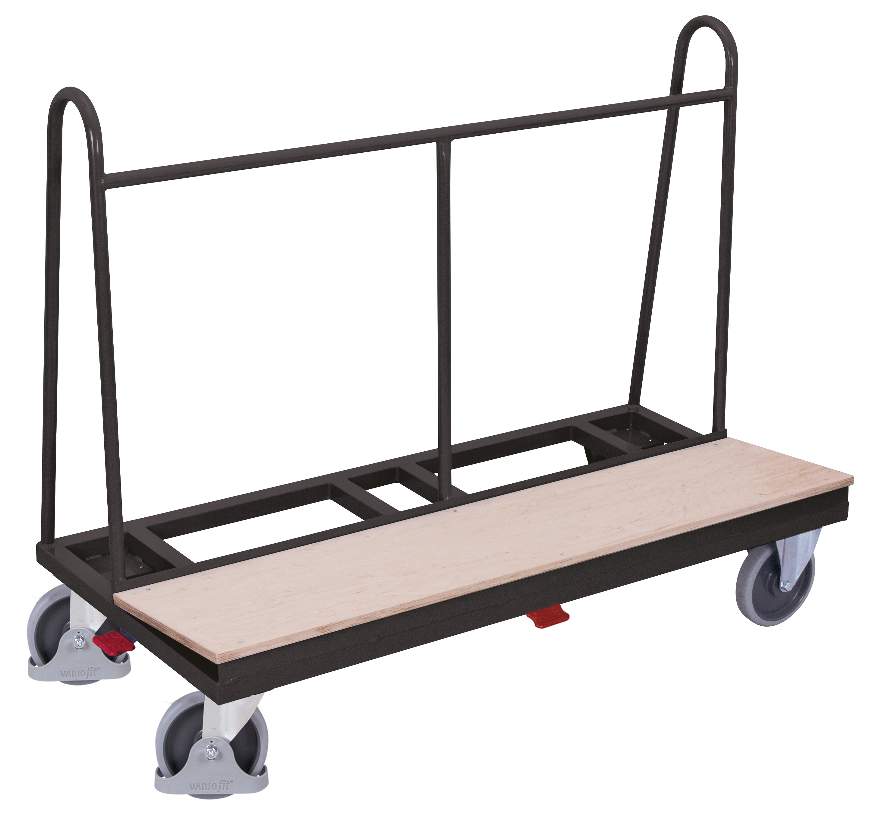 Vielseitiger Plattenwagen 1500 × 680 mm mit Holzladefläche, 500 kg, RAL 7016, für Lager & Werkstatt Vielseitiger Plattenwagen 1500 × 680 mm mit Holzladefläche, 500 kg, RAL 7016, für Lager & Werkstatt