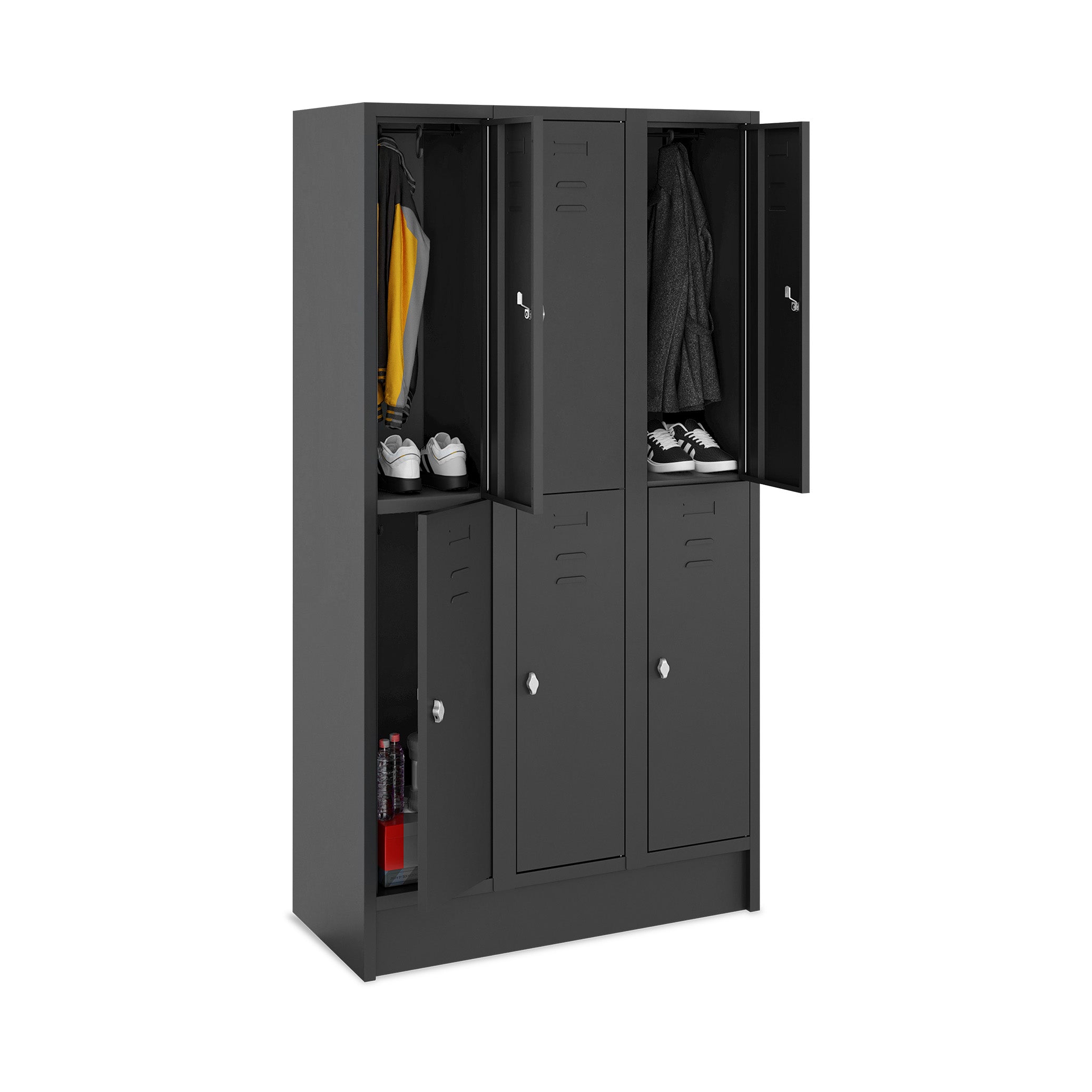 Fächerschrank 3 Abteile, 6 Fächer, 300 mm breit, Tiefschwarz | Sichere Aufbewahrung, langlebige Konstruktion, funktionale Ausstattung