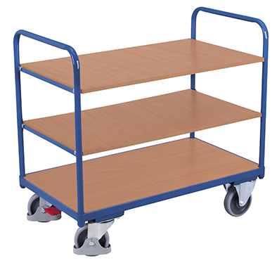 Stabiler Etagenwagen niedrig 1060 × 700 mm mit variablen Etagenböden, 250 kg Traglast, RAL 5010, ideal für Werkstatt & Betrieb Modularer Etagenwagen niedrig 1060 × 600 mm mit variablen Etagenböden, 250 kg Traglast, RAL 5010, ideal für Werkstatt & Betrieb
